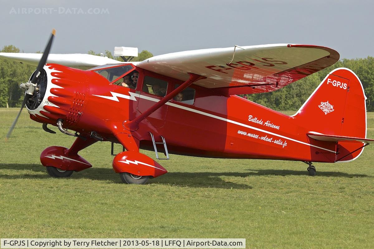F-GPJS, 1937 Stinson SR-10C Reliant C/N 3-5846, Stinson SR10C, c/n: 3-5846 offering pleasure flights at La Ferte Alais during the 2013 Airshow