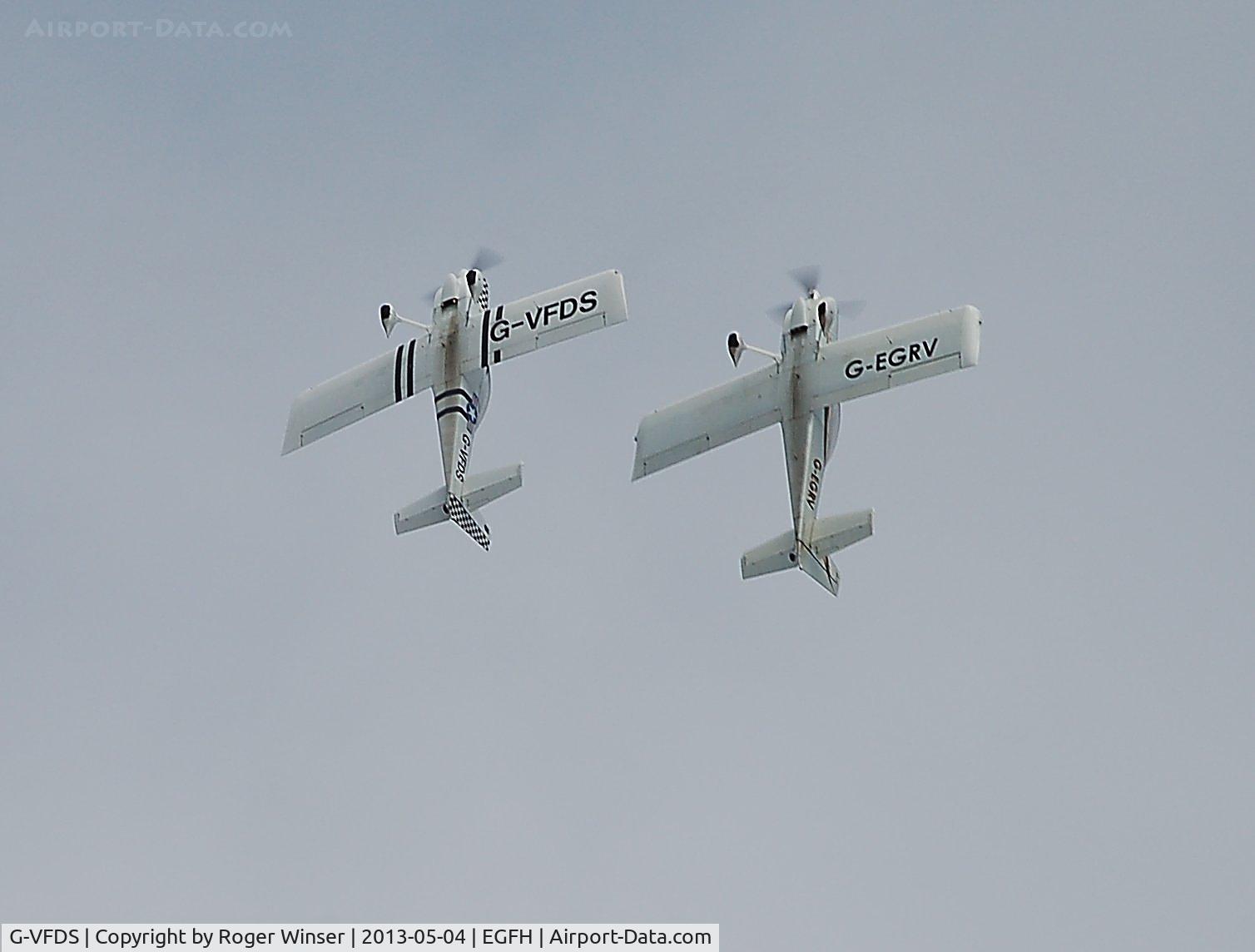 G-VFDS, 2012 Vans RV-8 C/N PFA 303-14637, Resident Vans RV-8's formation aerobatics practice. G-VFDS leading G-EGRV into a loop.