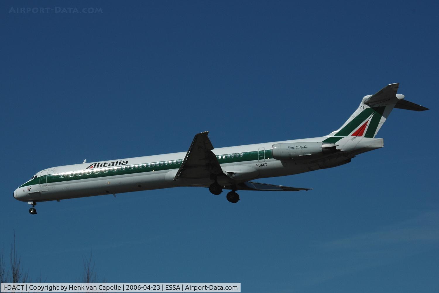 I-DACT, 1991 McDonnell Douglas MD-82 (DC-9-82) C/N 53054/1856, Alitalia MD-82 approaching Stockholm Arlanda airport, Sweden.