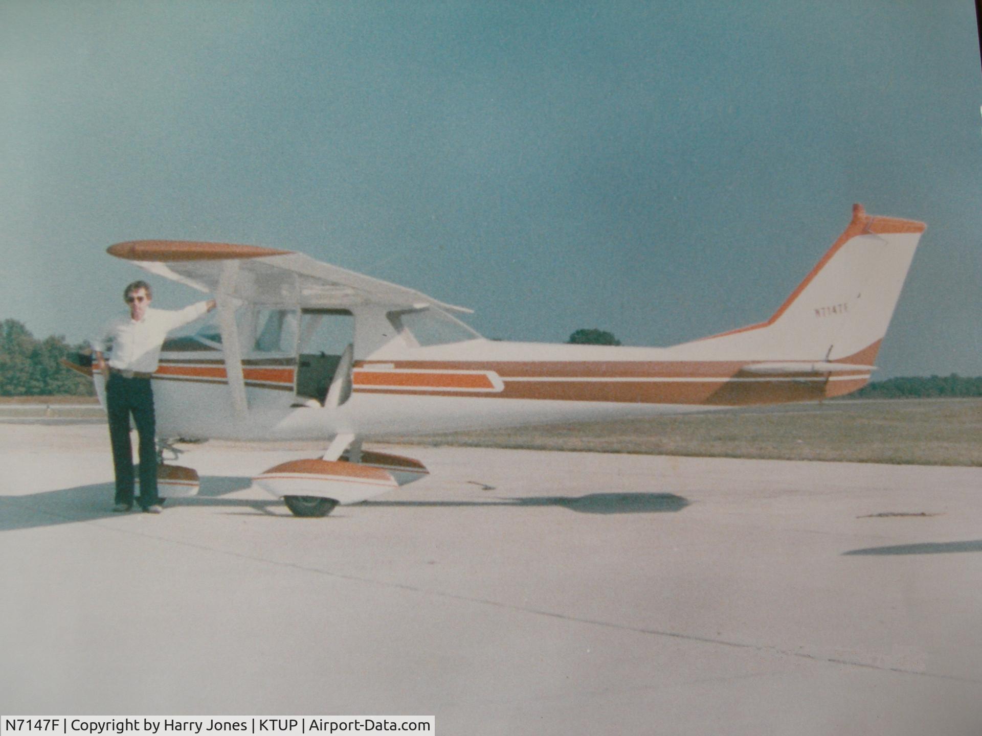 N7147F, 1966 Cessna 150F C/N 15063747, This was my 1st aircraft. I loved this plane.  I wish I had it back. This photo taken in 1983 with approx 1,000 hrs SMOH. Plane was originally Green/White with no wheel pants. Painted by Bob Lamb, Pontotoc, MS