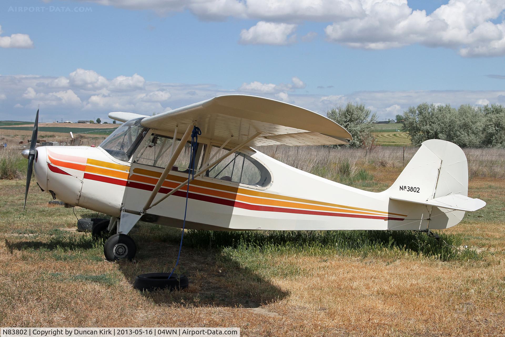 N83802, 1946 Aeronca 7AC Champion C/N 7AC-2480, Aeronca basking in the sun at the Royal Flying Services strip alongside Hwy 26 in Royal City, not 04WN