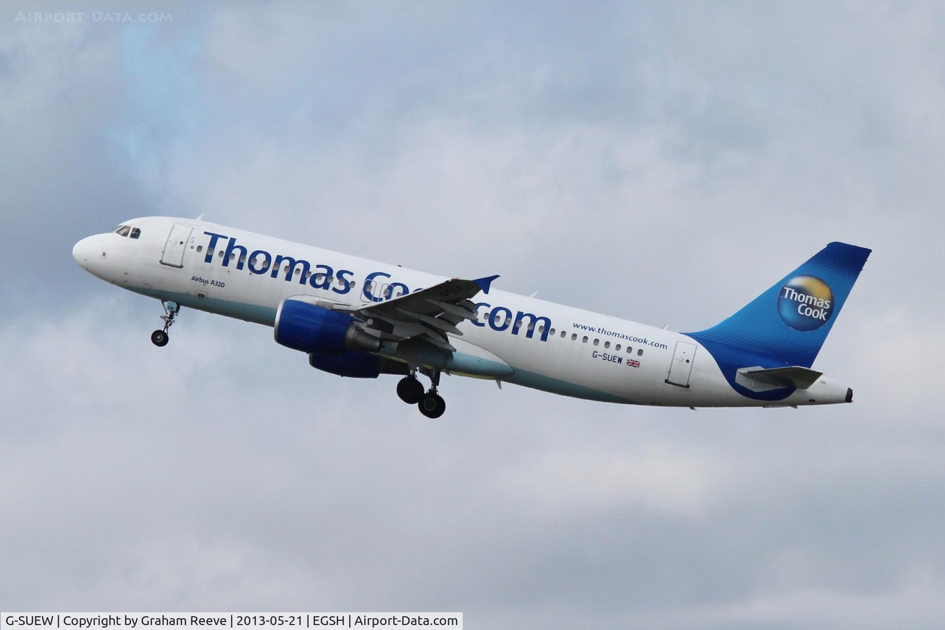 G-SUEW, 2003 Airbus A320-214 C/N 1961, Departing from Norwich.