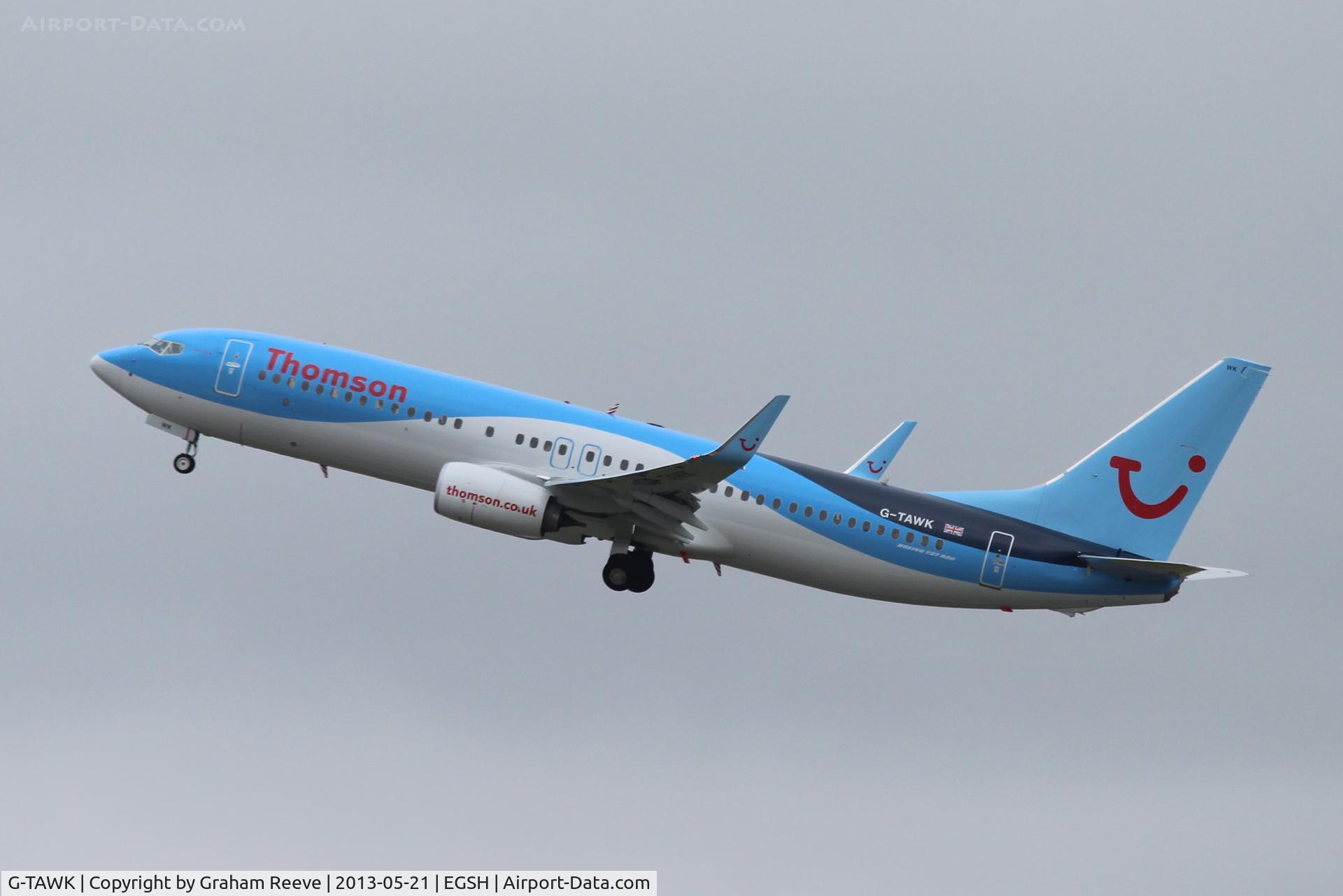 G-TAWK, 2012 Boeing 737-8K5 C/N 37239, Just airbourne.
