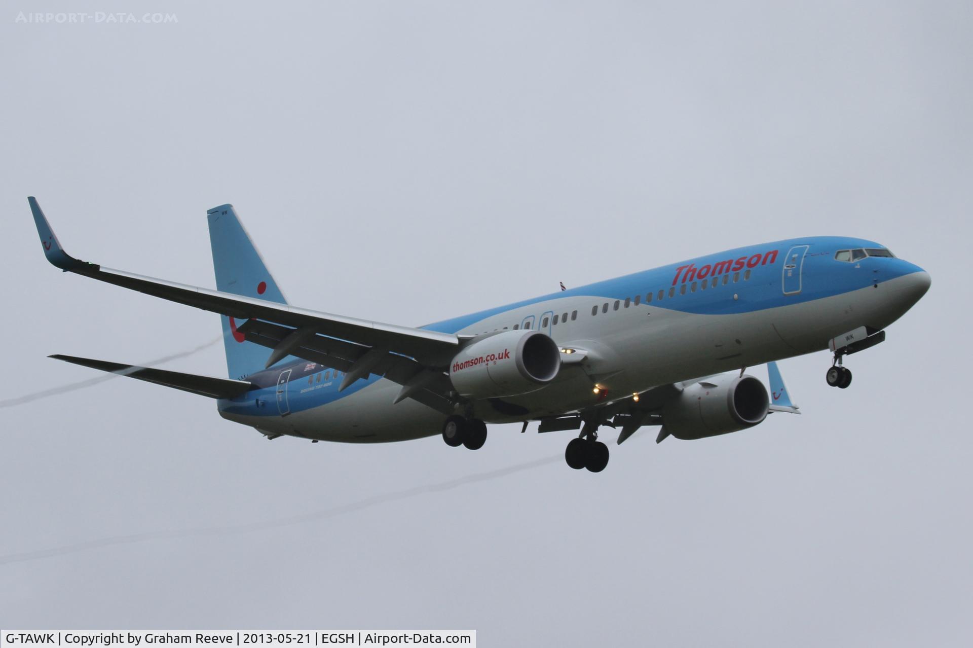 G-TAWK, 2012 Boeing 737-8K5 C/N 37239, About to touch down.