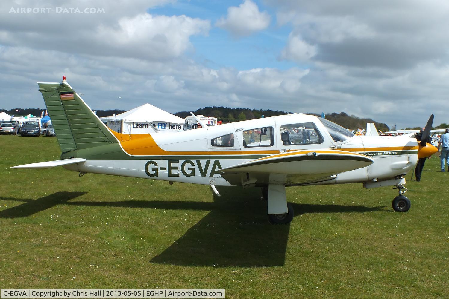 G-EGVA, 1976 Piper PA-28R-200 Cherokee Arrow II C/N 28R-7635229, at the LAA Microlight Trade Fair, Popham