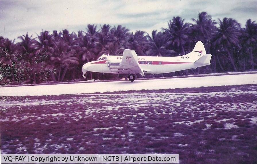 VQ-FAY, 1953 De Havilland DH.114 Heron 1B C/N 14011, As VQ-FAY, based in Tarawa 1971. Pilot Alan West. Sorry, wrong a/c uploaded previous.