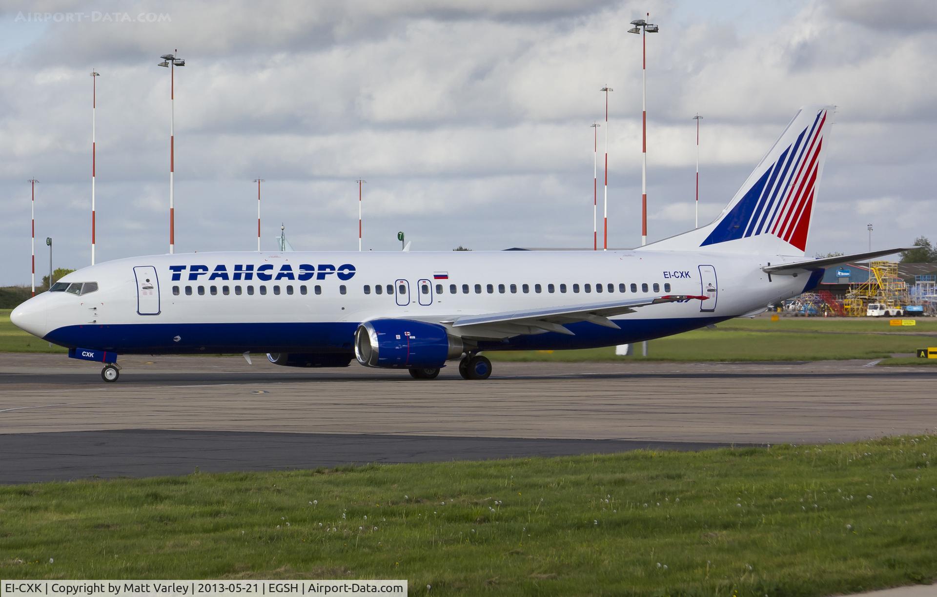 EI-CXK, 1992 Boeing 737-4S3 C/N 25596/2255, Departing NWI after spray...