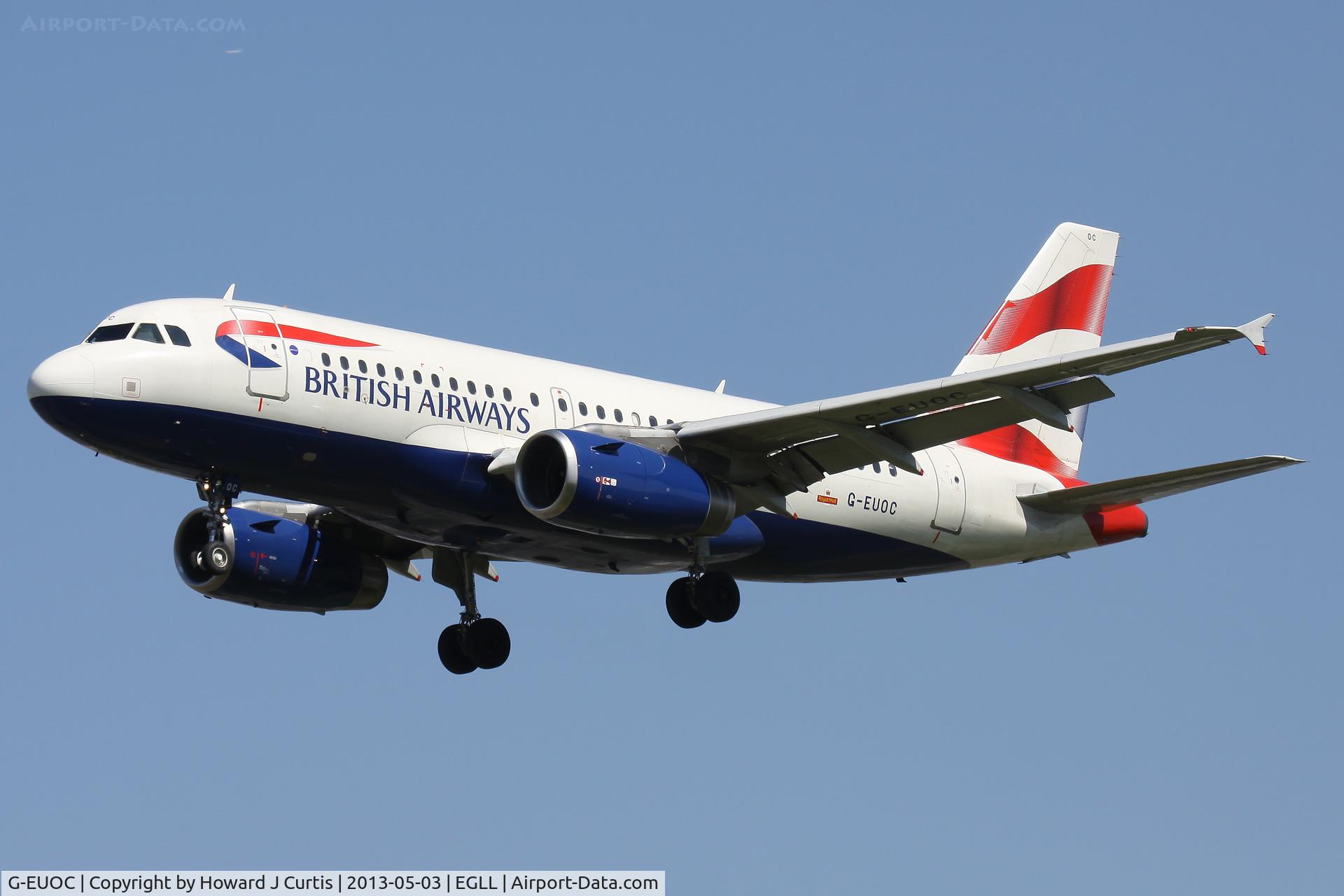 G-EUOC, 2001 Airbus A319-131 C/N 1537, British Airways, on approach to runway 27L.