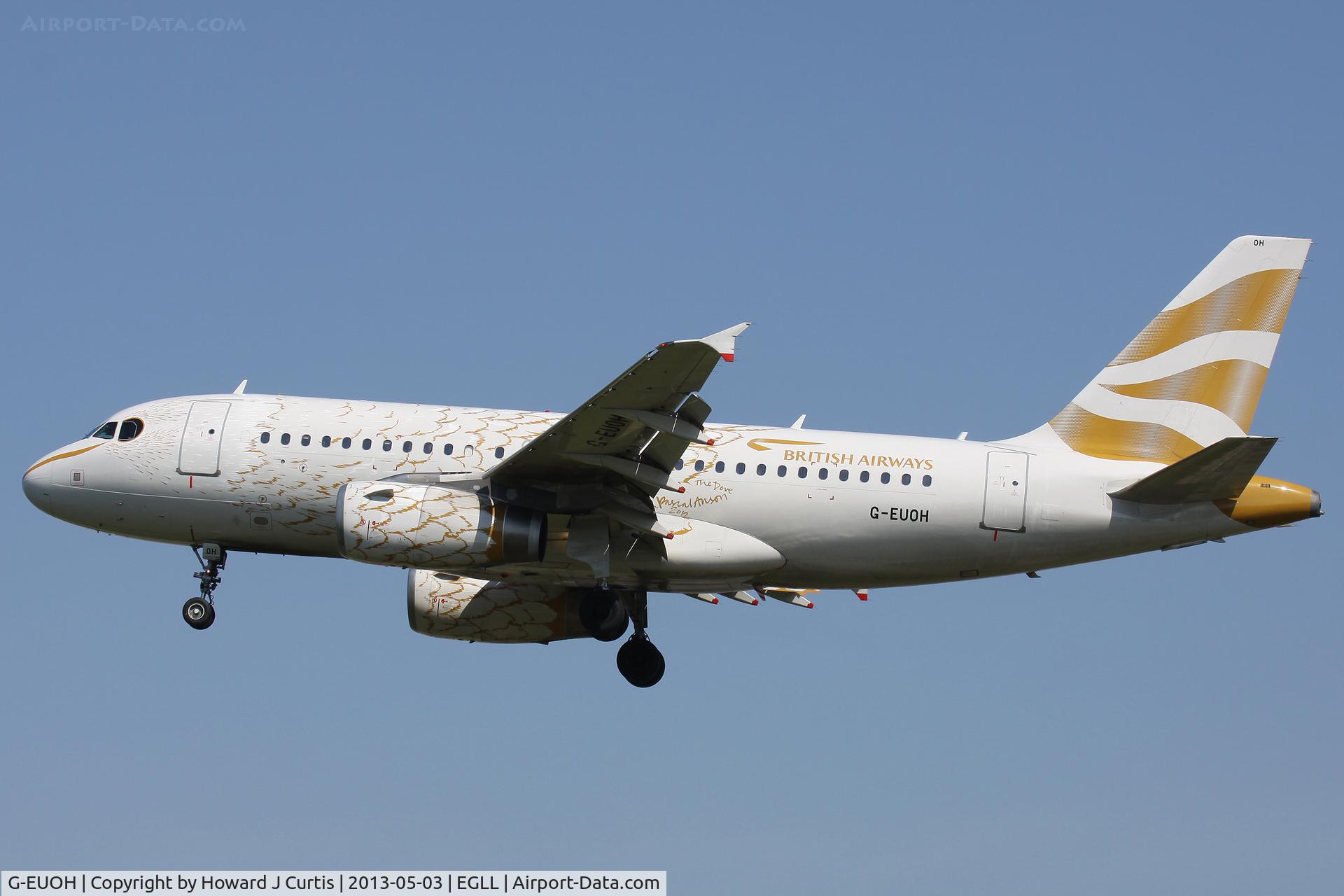 G-EUOH, 2001 Airbus A319-131 C/N 1604, British Airways, on approach to runway 27L.