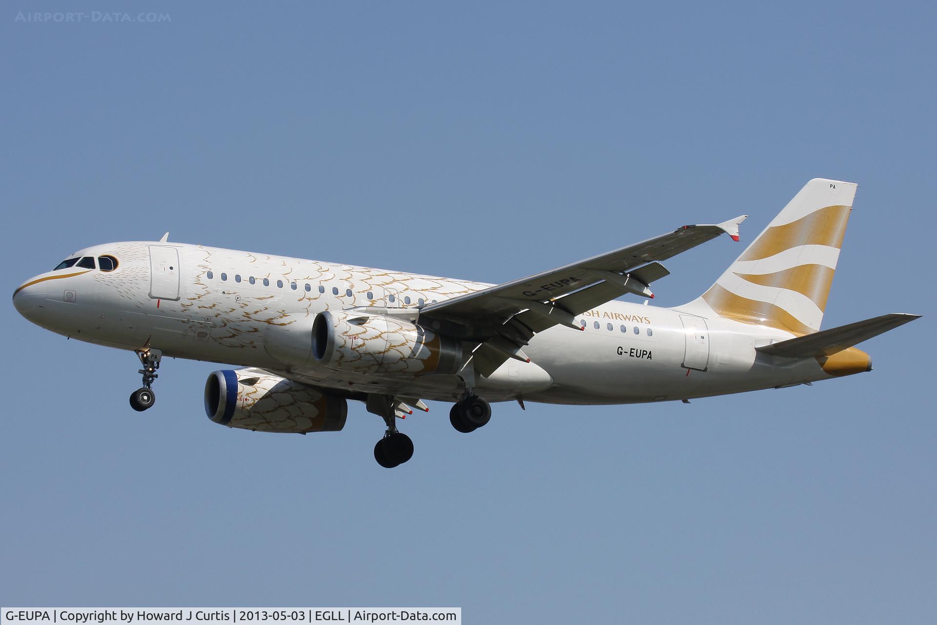 G-EUPA, 1999 Airbus A319-131 C/N 1082, British Airways, on approach to runway 27L.
