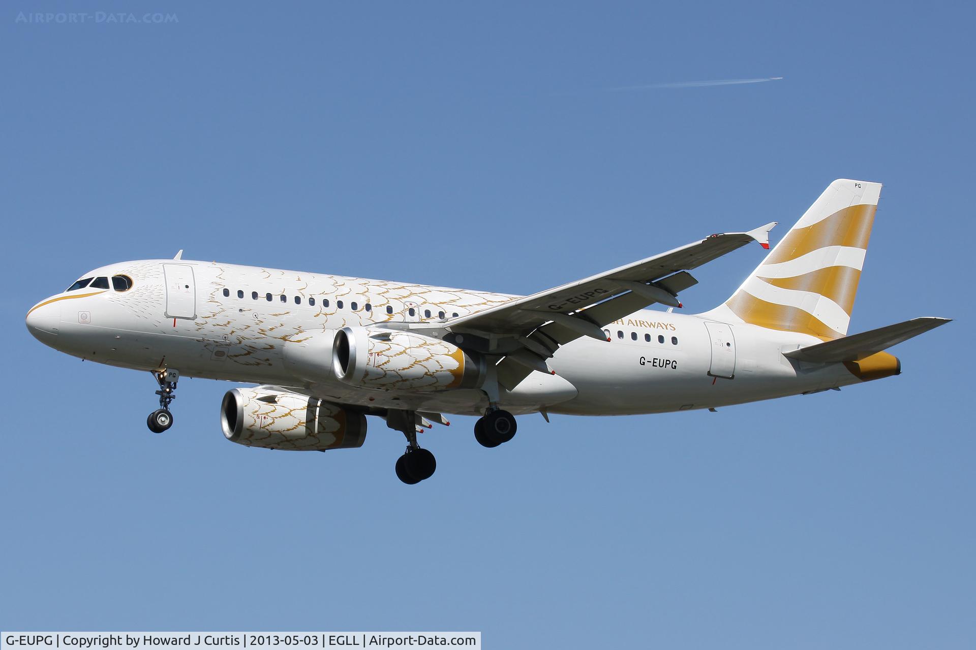 G-EUPG, 2000 Airbus A319-131 C/N 1222, British Airways, on approach to runway 27L.