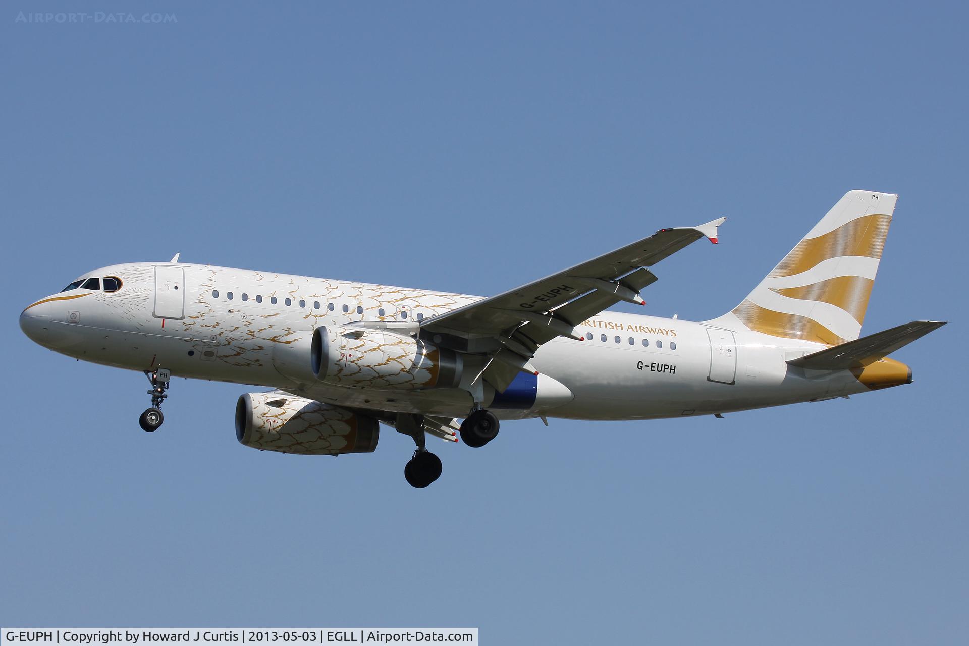 G-EUPH, 2000 Airbus A319-131 C/N 1225, British Airways, on approach to runway 27L.