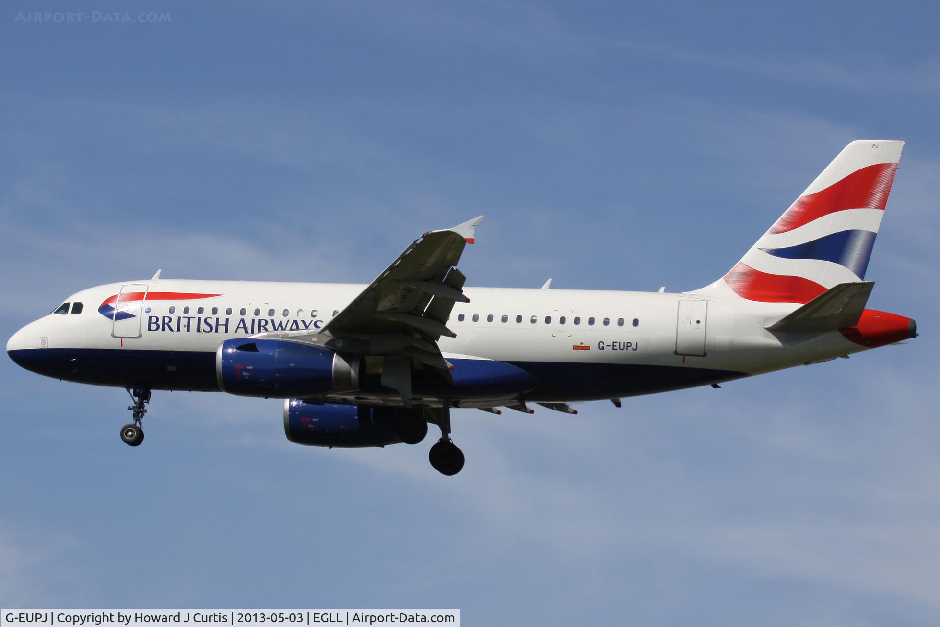 G-EUPJ, 2000 Airbus A319-131 C/N 1232, British Airways, on approach to runway 27L.