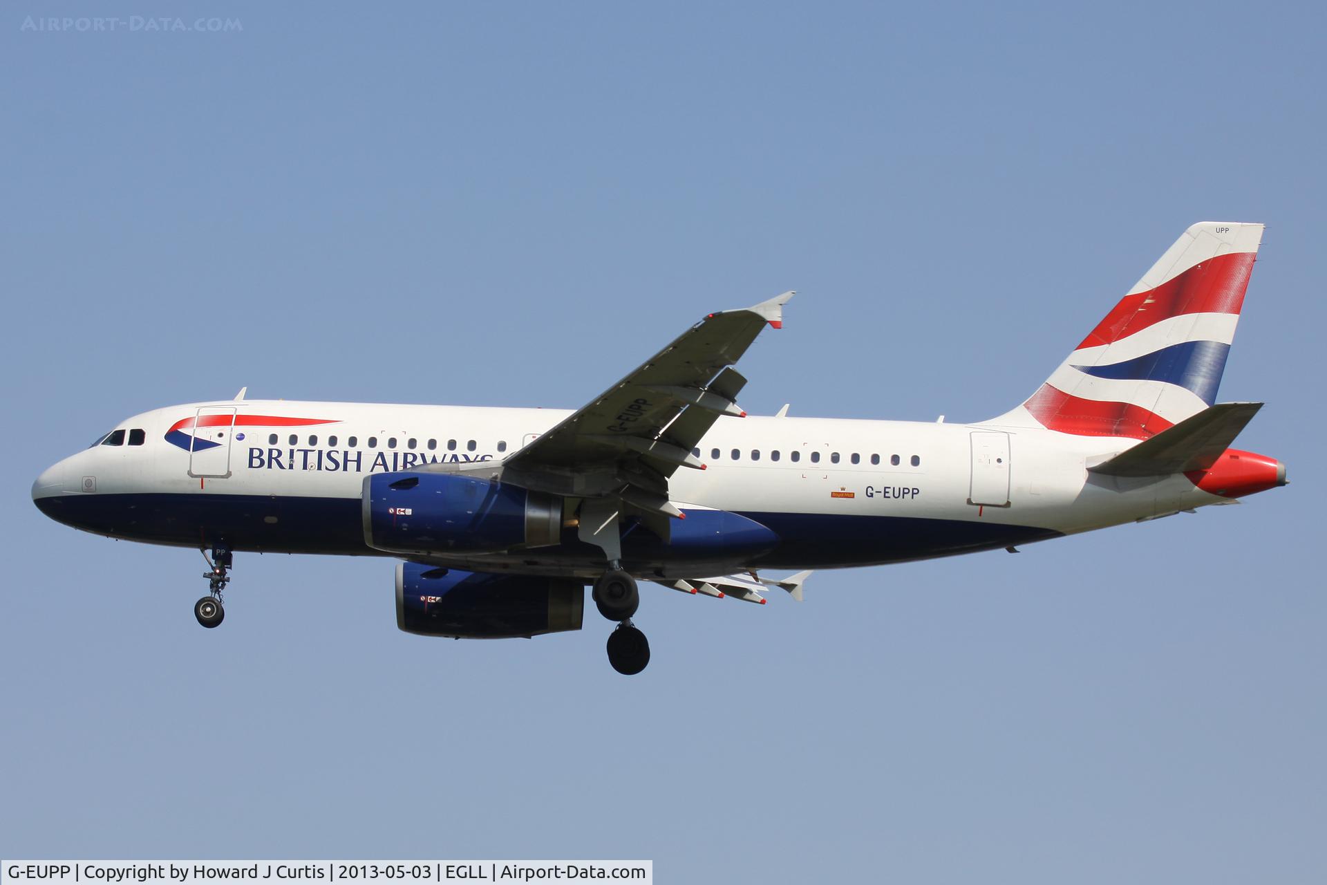 G-EUPP, 2000 Airbus A319-131 C/N 1295, British Airways, on approach to runway 27L.
