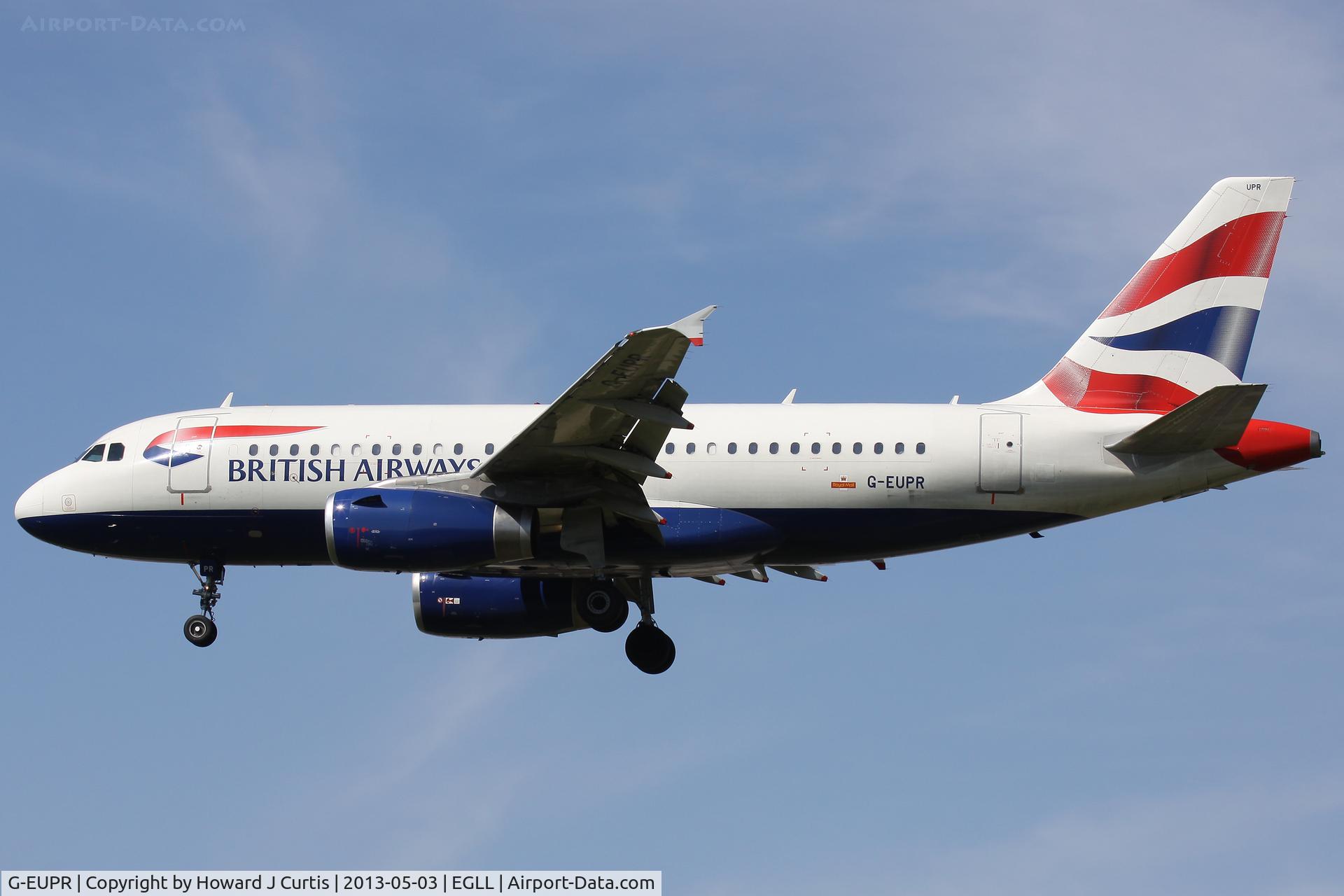 G-EUPR, 2000 Airbus A319-131 C/N 1329, British Airways, on approach to runway 27L.