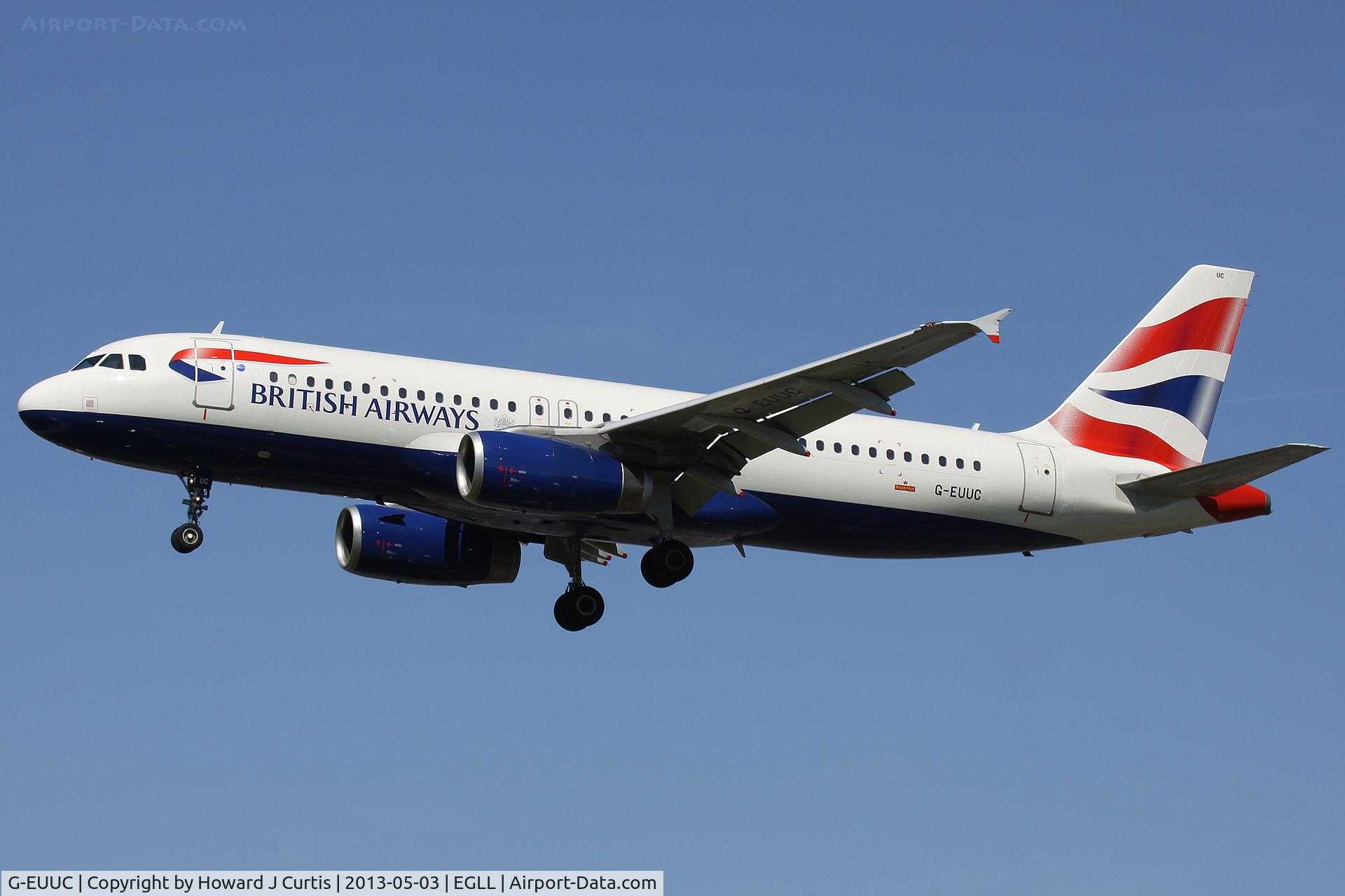 G-EUUC, 2001 Airbus A320-232 C/N 1696, British Airways, on approach to runway 27L.