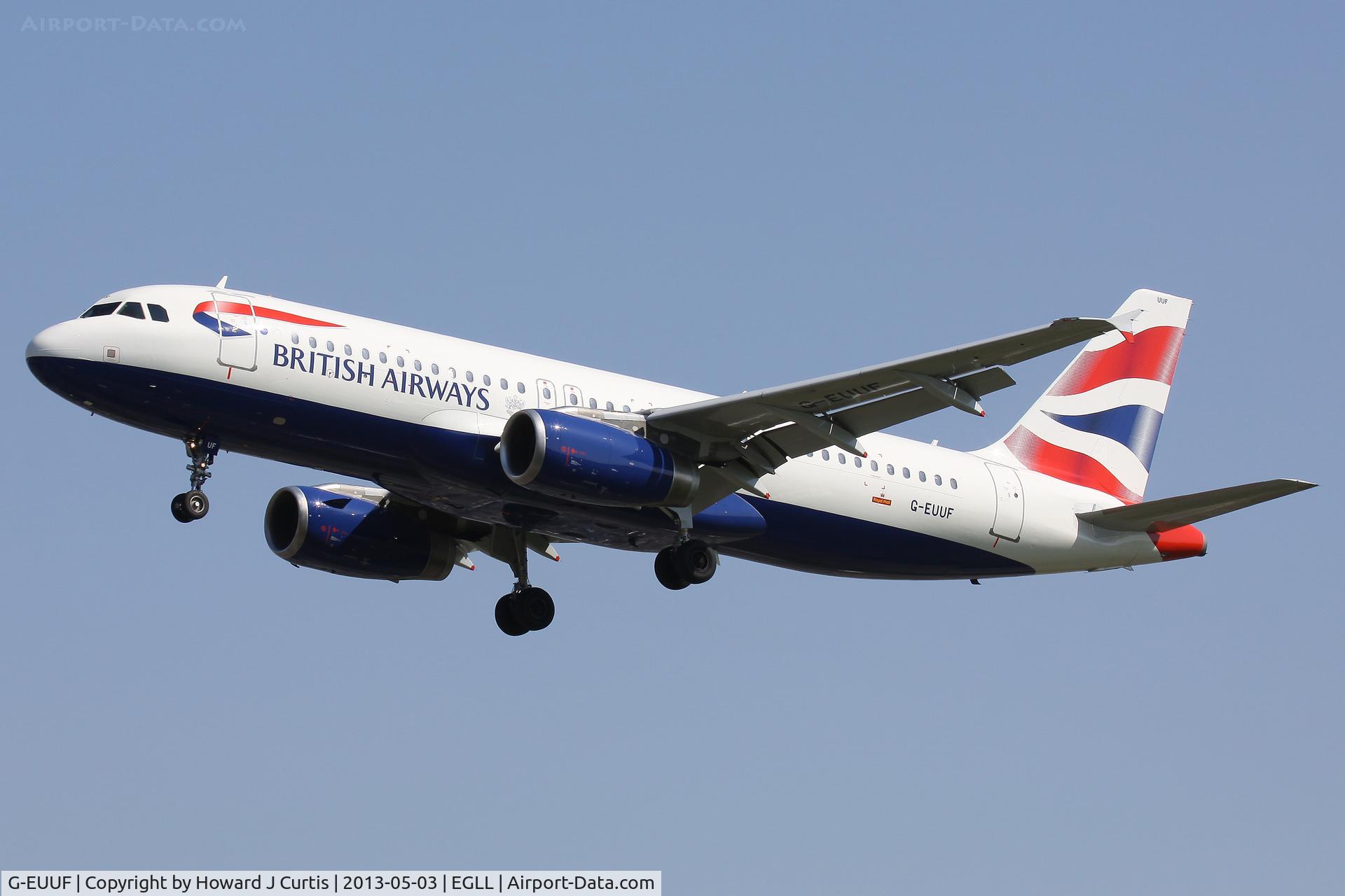 G-EUUF, 2002 Airbus A320-232 C/N 1814, British Airways, on approach to runway 27L.