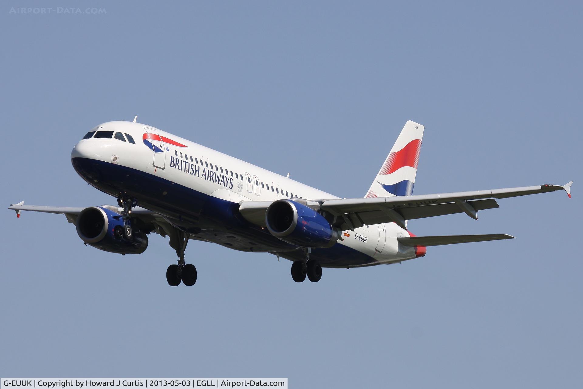 G-EUUK, 2002 Airbus A320-232 C/N 1899, British Airways, on approach to runway 27L.