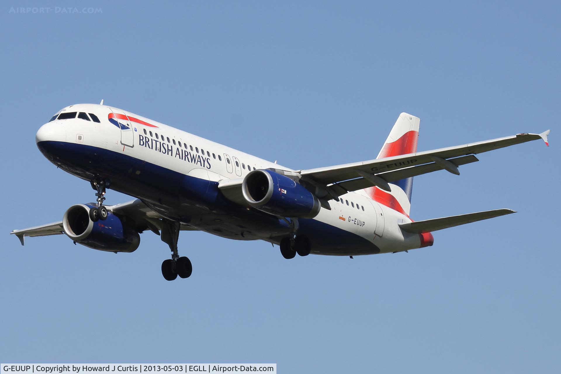 G-EUUP, 2003 Airbus A320-232 C/N 2038, British Airways, on approach to runway 27L.
