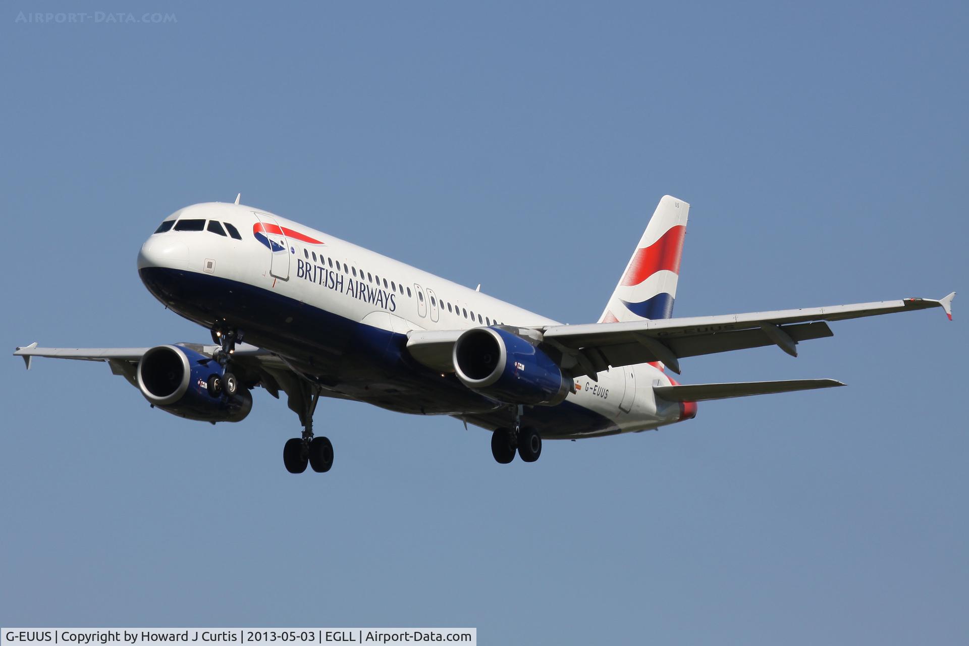 G-EUUS, 2007 Airbus A320-232 C/N 3301, British Airways, on approach to runway 27L.