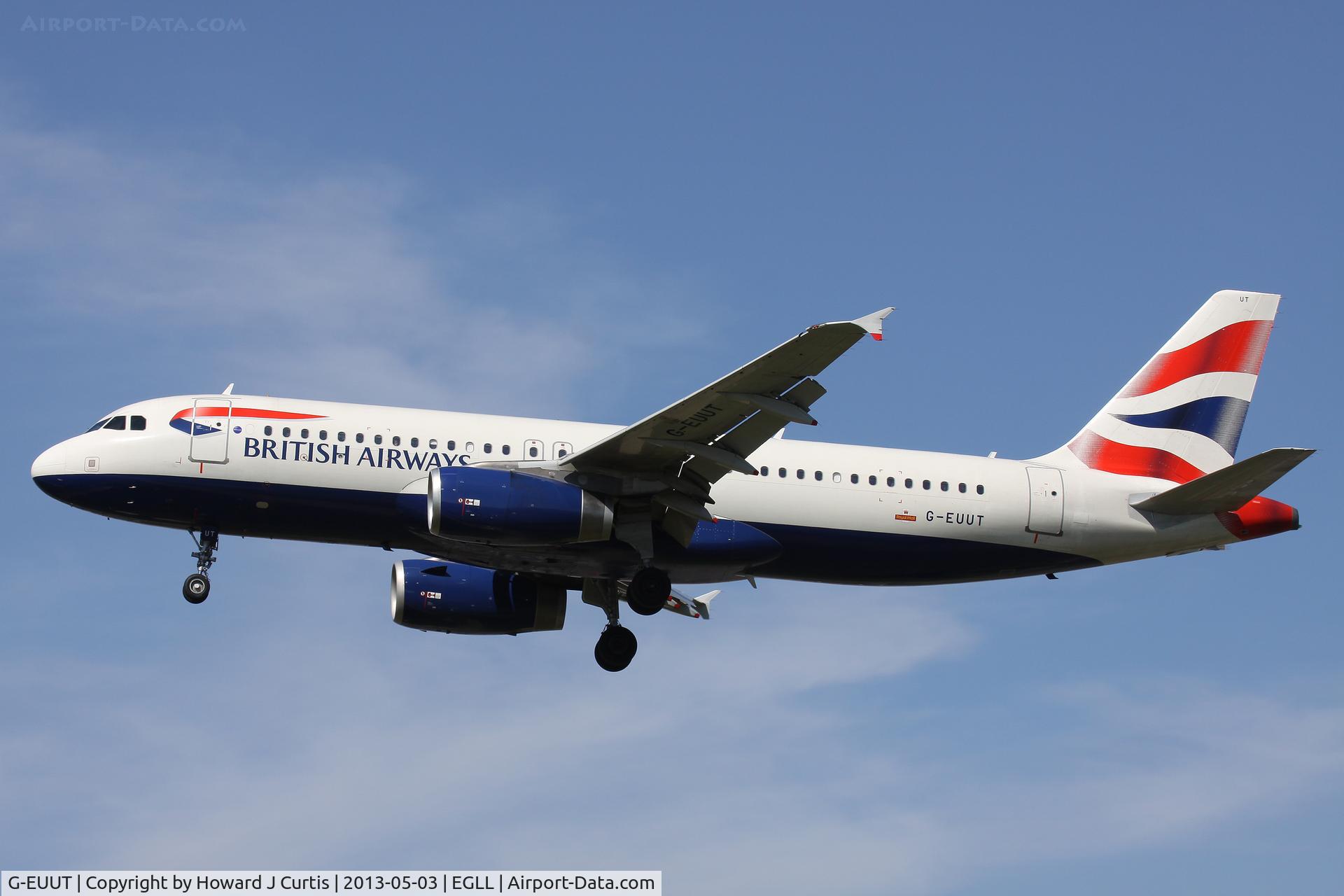 G-EUUT, 2007 Airbus A320-232 C/N 3314, British Airways, on approach to runway 27L.
