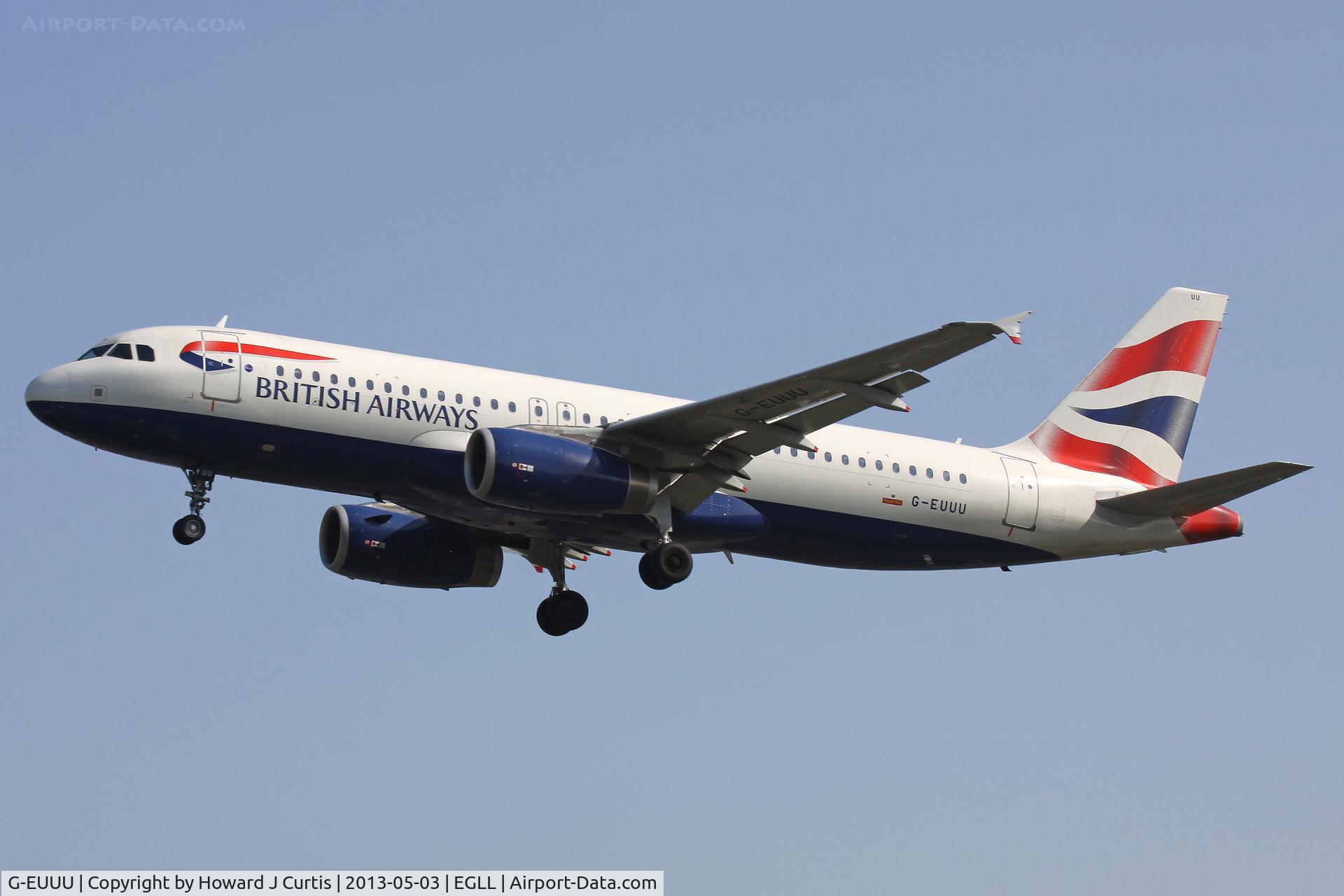 G-EUUU, 2008 Airbus A320-232 C/N 3351, British Airways, on approach to runway 27L.