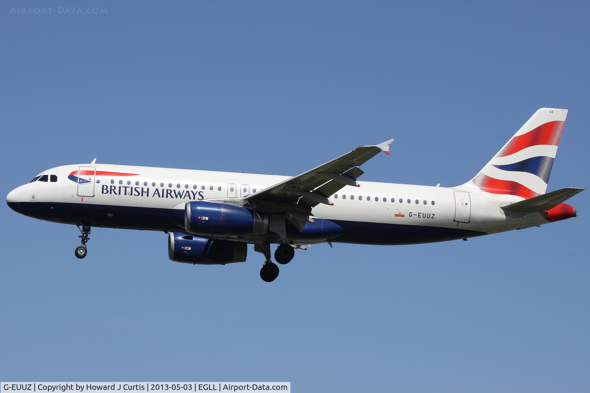 G-EUUZ, 2008 Airbus A320-232 C/N 3649, British Airways, on approach to runway 27L.