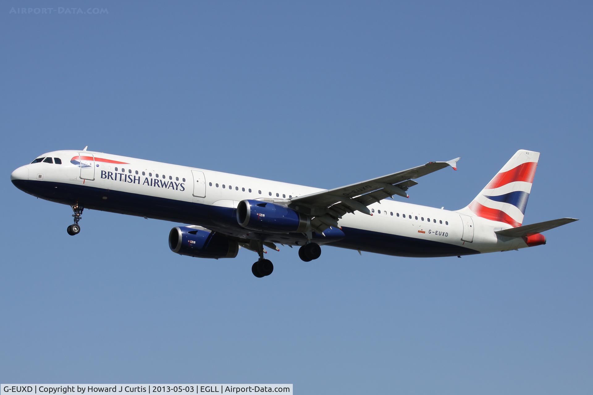 G-EUXD, 2004 Airbus A321-231 C/N 2320, British Airways, on approach to runway 27L.