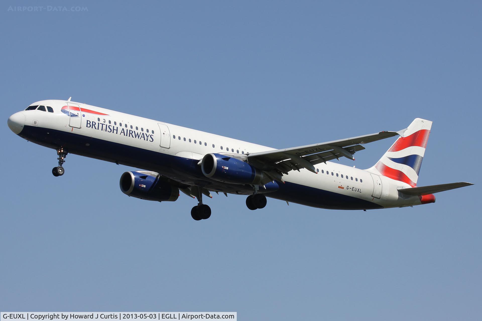 G-EUXL, 2007 Airbus A321-231 C/N 3254, British Airways, on approach to runway 27L.