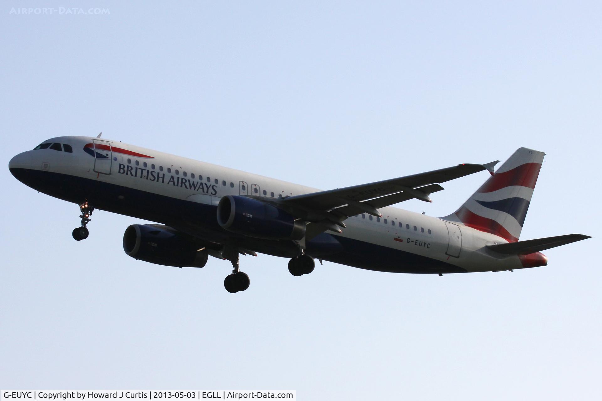 G-EUYC, 2008 Airbus A320-232 C/N 3721, British Airways, on approach to runway 27L.