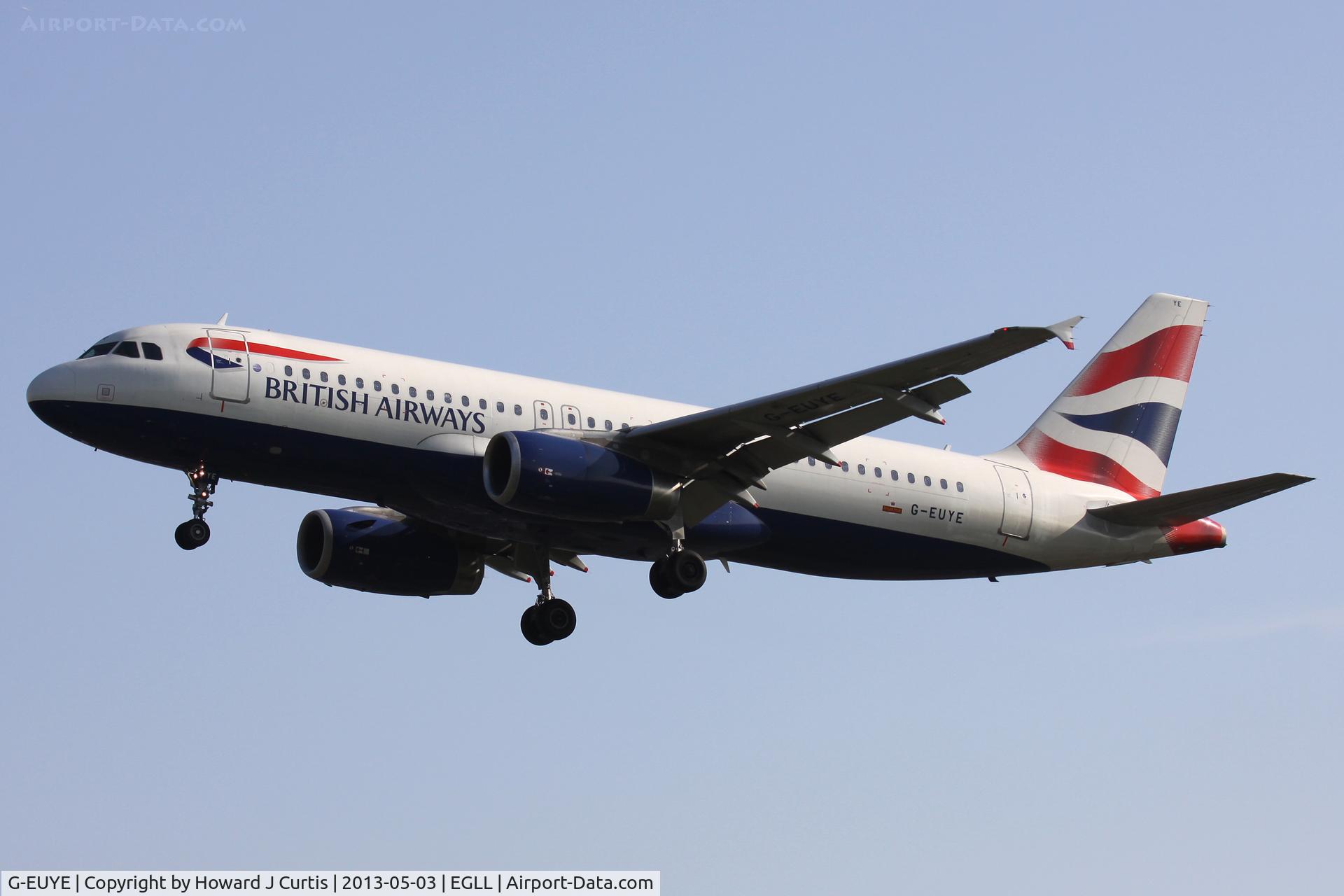 G-EUYE, 2009 Airbus A320-232 C/N 3912, British Airways, on approach to runway 27L.