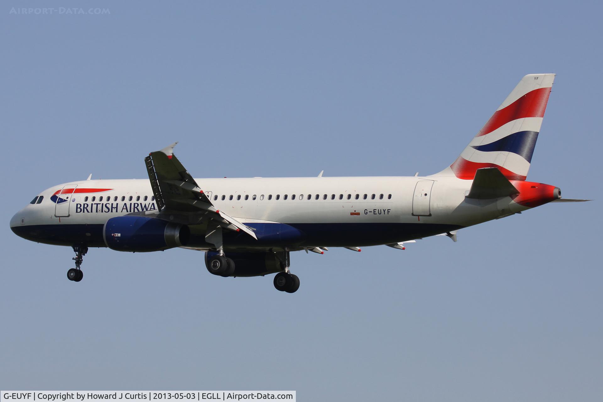 G-EUYF, 2010 Airbus A320-232 C/N 4185, British Airways, on approach to runway 27L.