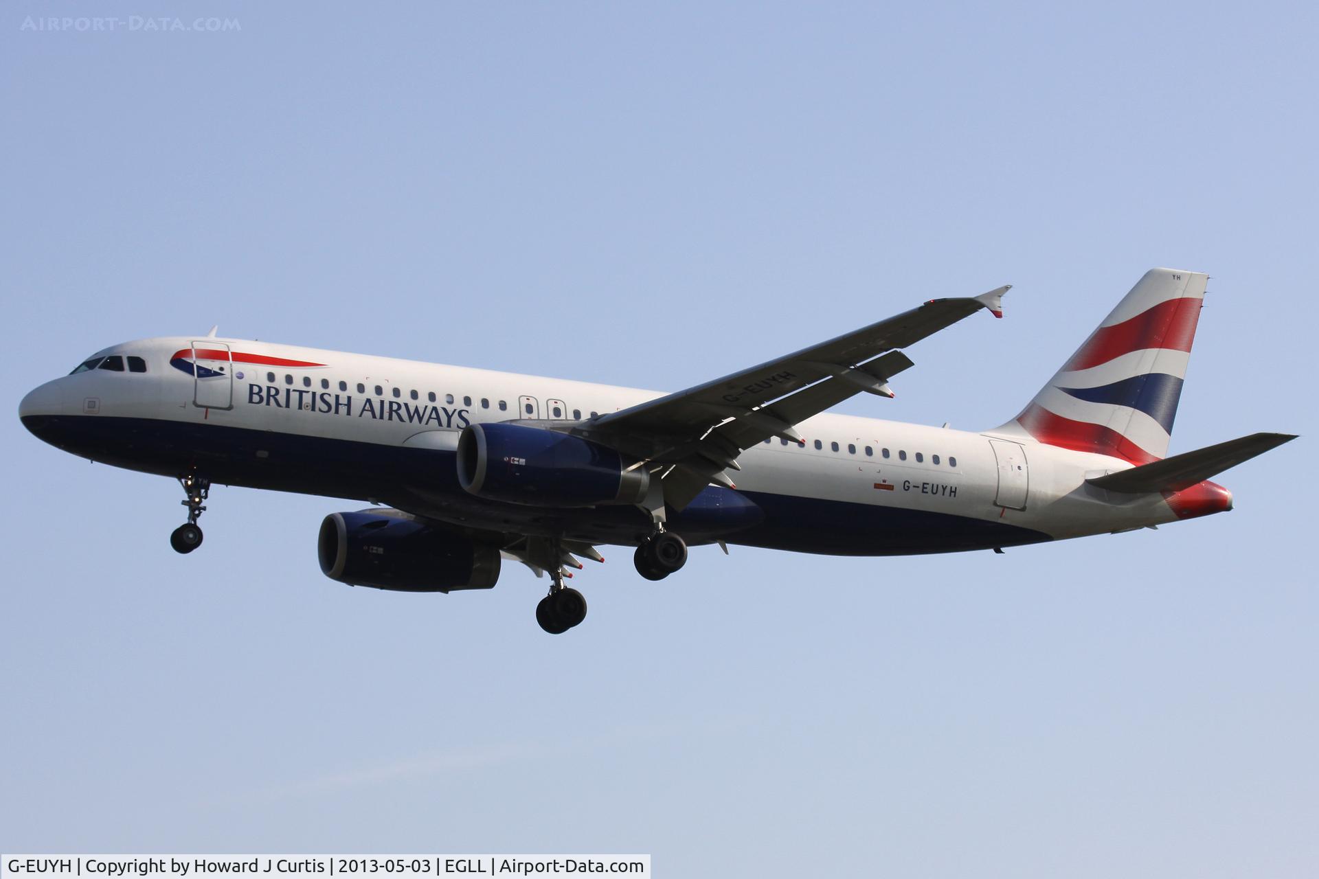G-EUYH, 2010 Airbus A320-232 C/N 4265, British Airways, on approach to runway 27L.