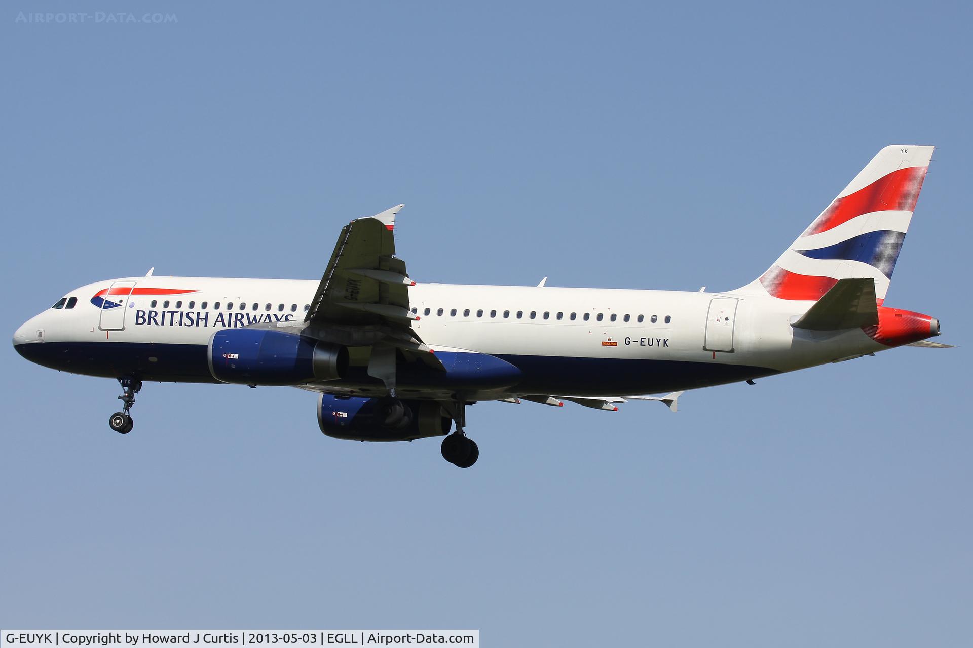 G-EUYK, 2010 Airbus A320-232 C/N 4551, British Airways, on approach to runway 27L.