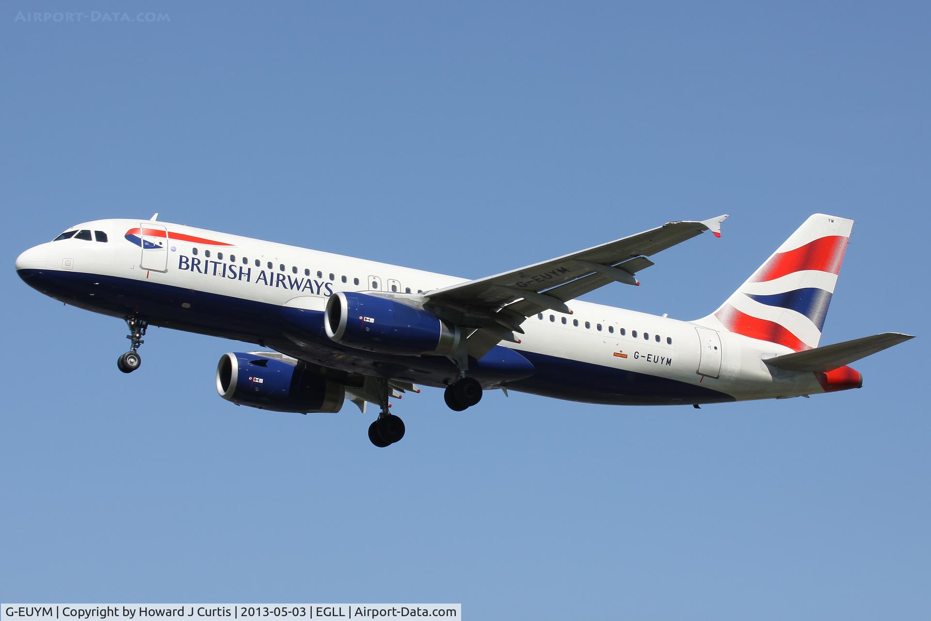 G-EUYM, 2011 Airbus A320-232 C/N 4791, British Airways, on approach to runway 27L.