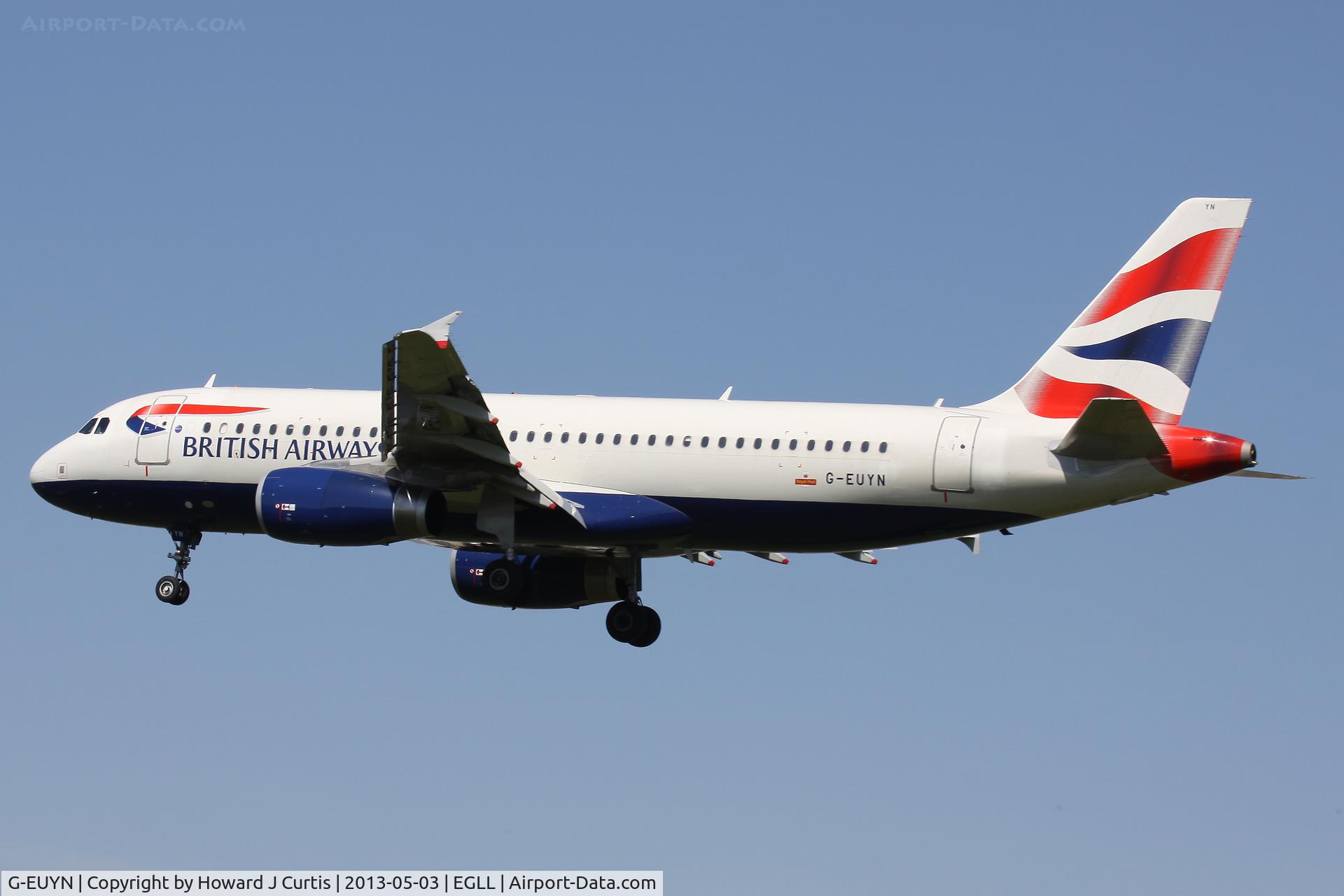 G-EUYN, 2011 Airbus A320-232 C/N 4975, British Airways, on approach to runway 27L.