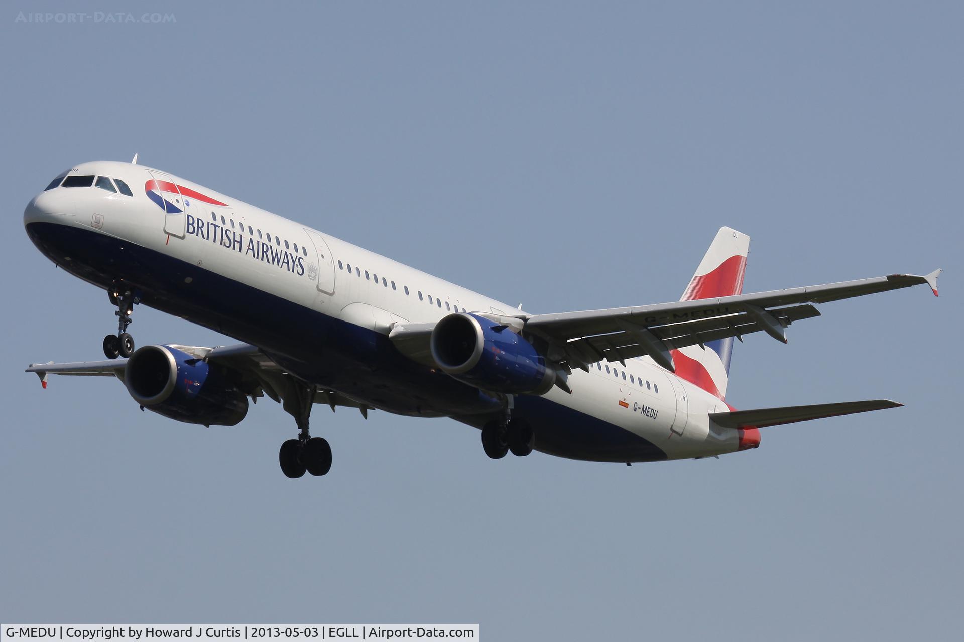 G-MEDU, 2009 Airbus A321-231 C/N 3926, British Airways, on approach to runway 27L.