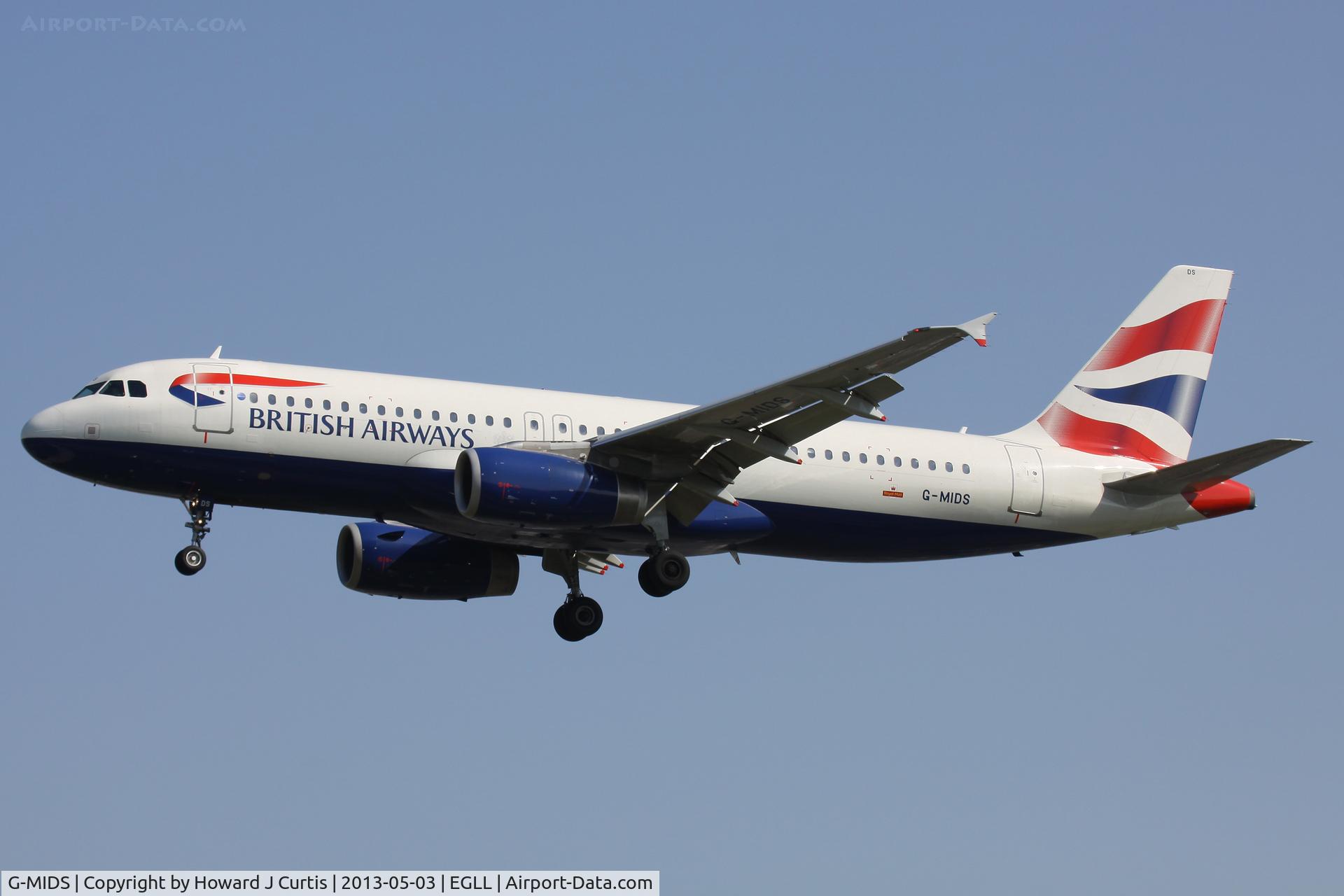 G-MIDS, 2001 Airbus A320-232 C/N 1424, British Airways, on approach to runway 27L.