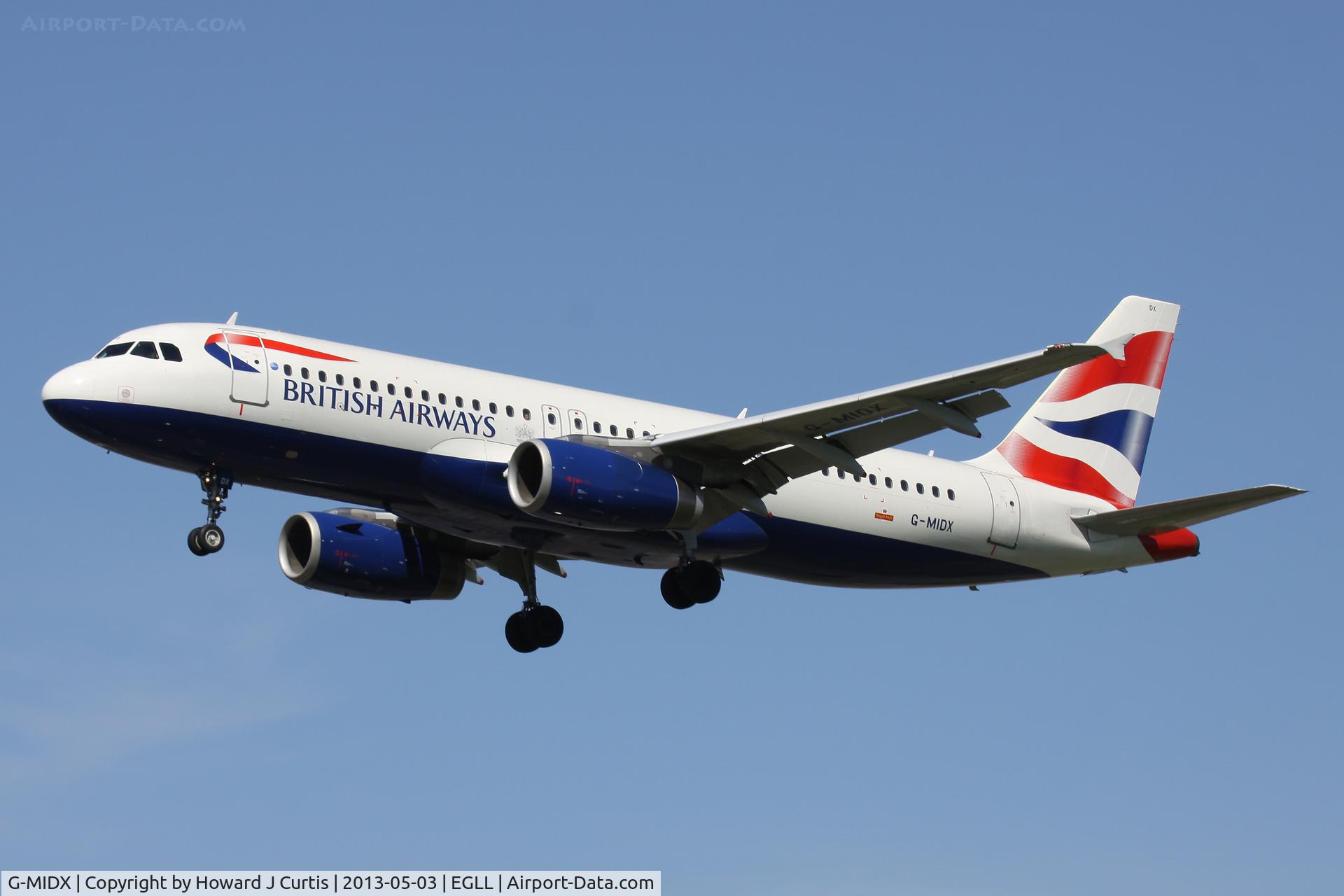 G-MIDX, 2000 Airbus A320-232 C/N 1177, British Airways, on approach to runway 27L.
