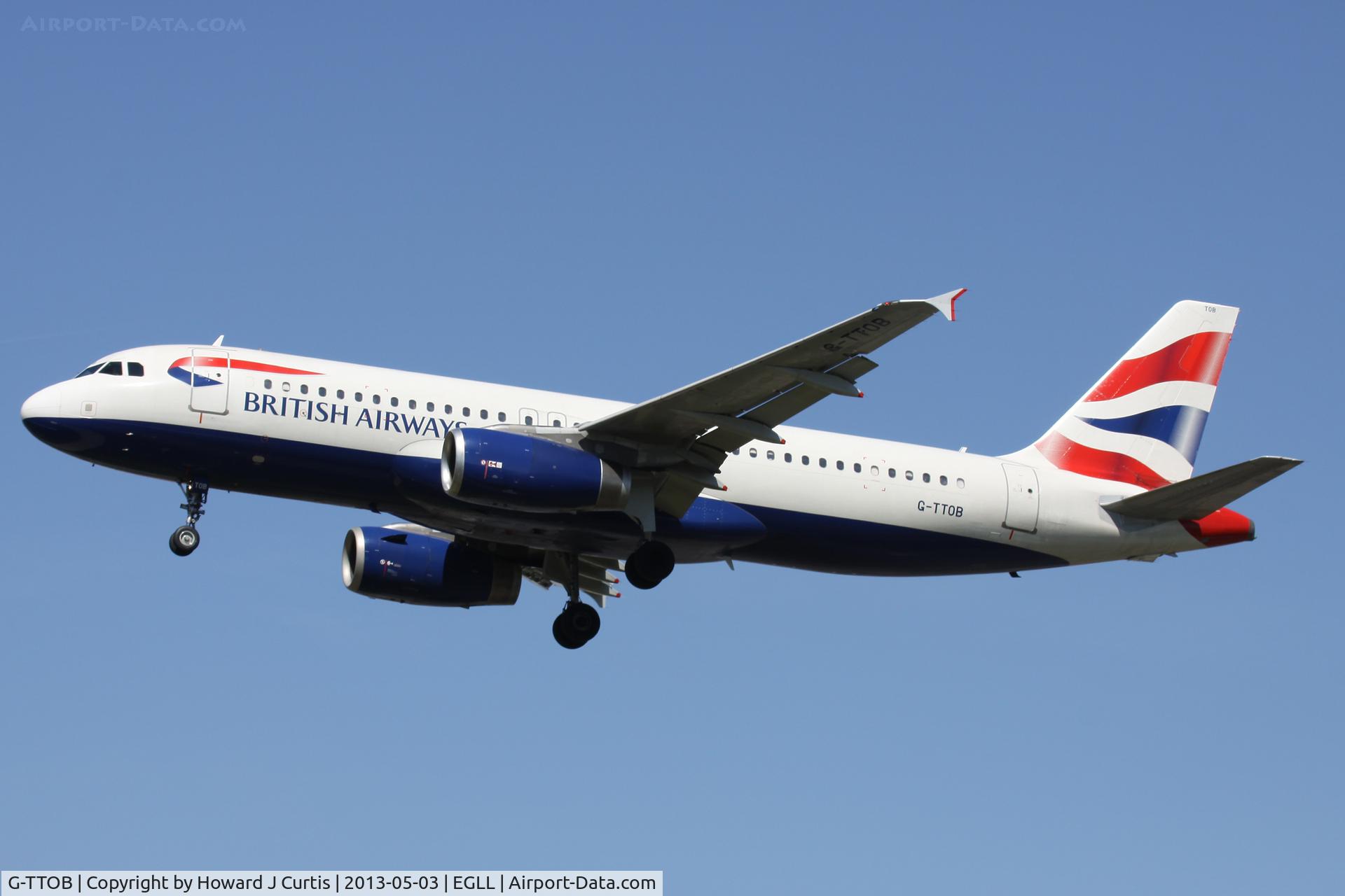 G-TTOB, 2001 Airbus A320-232 C/N 1687, British Airways, on approach to runway 27L.