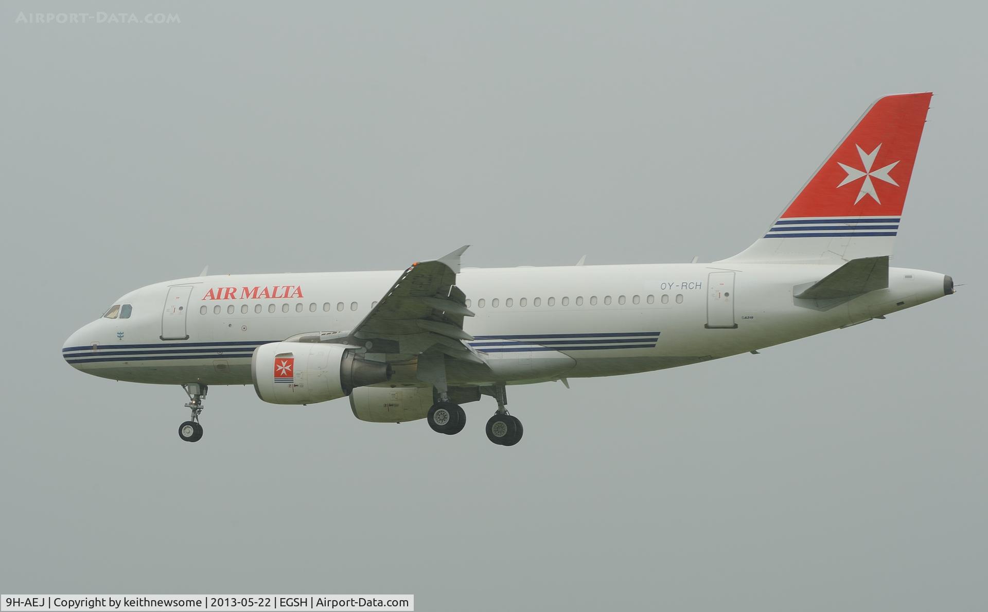 9H-AEJ, 2004 Airbus A319-112 C/N 2186, Arriving, in heavy rain, as OY-RCH for re-spray to Atlantic Airlines colour scheme !
