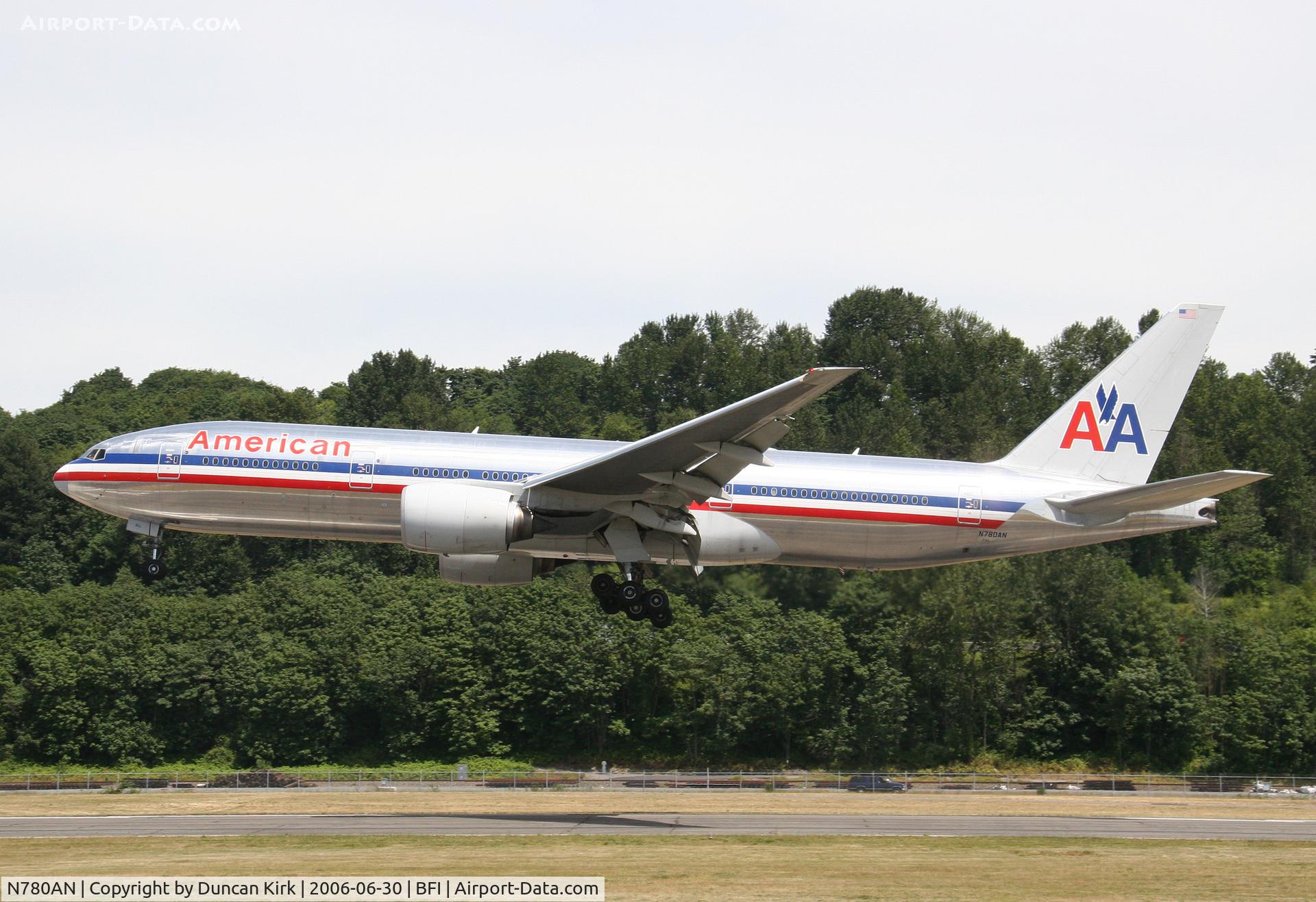 N780AN, 1999 Boeing 777-223 C/N 29956, A charter flight in to BFI