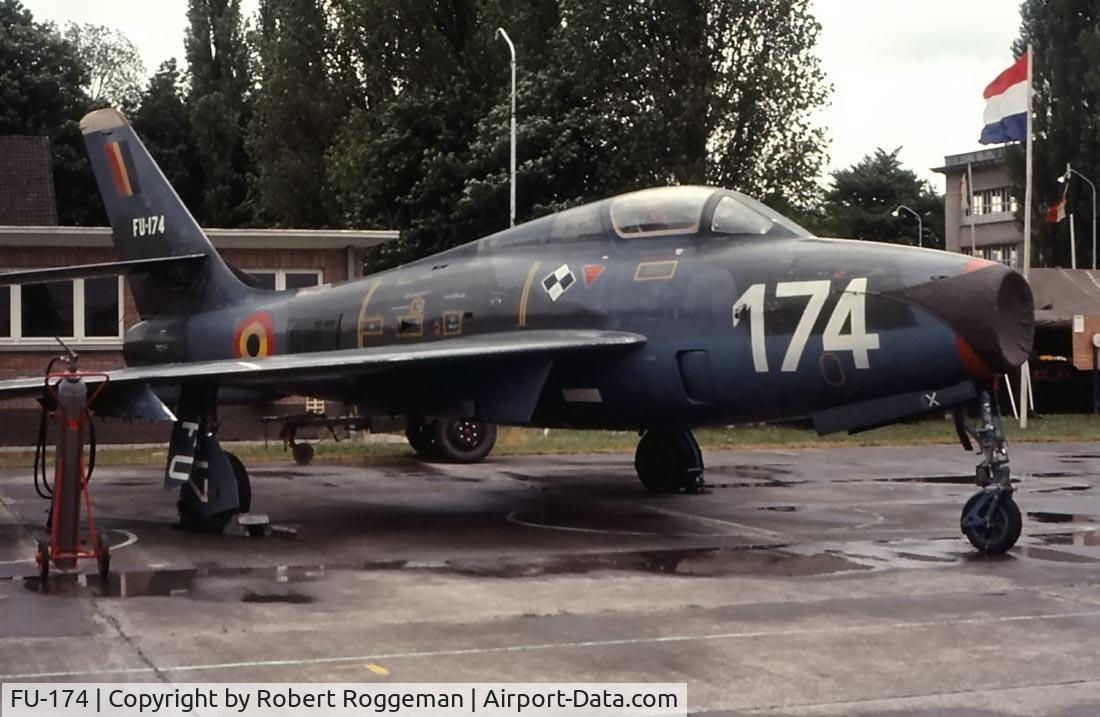 FU-174, Republic F-84F Thunderstreak C/N Not found (53-6962), Late 1960's.Saffraanberg Technical school BAF.
Instuctional airframe