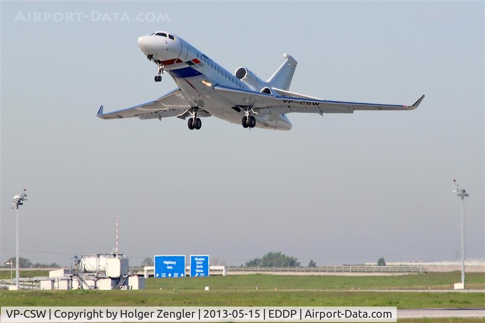 VP-CSW, 2011 Dassault Falcon 7X C/N 143, Leaving LEJ to BWE with some more guys for VOLKWAGEN factory Wolfsburg on board....