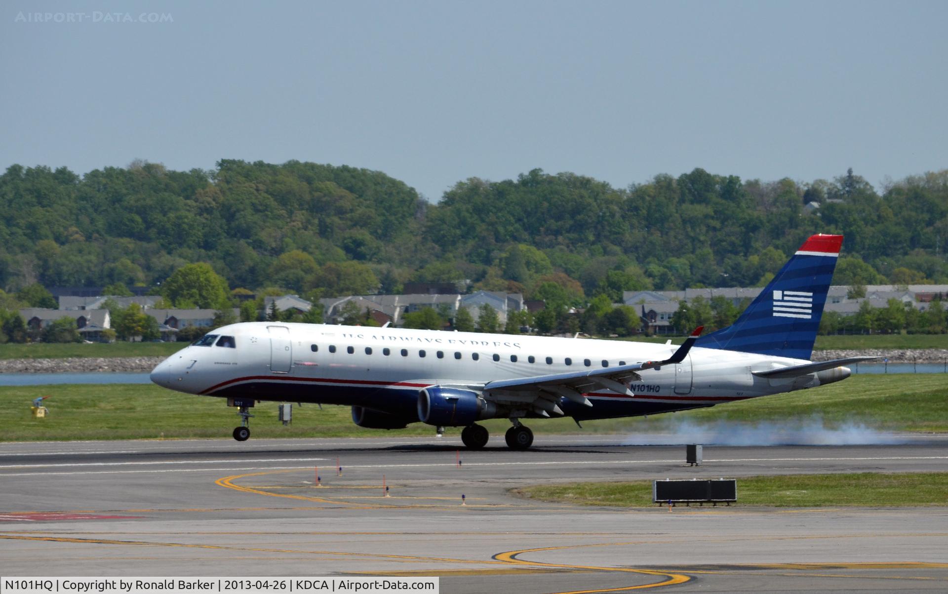 N101HQ, 2007 Embraer 175LR (ERJ-170-200LR) C/N 17000156, Landing DCA  -  smoking tires