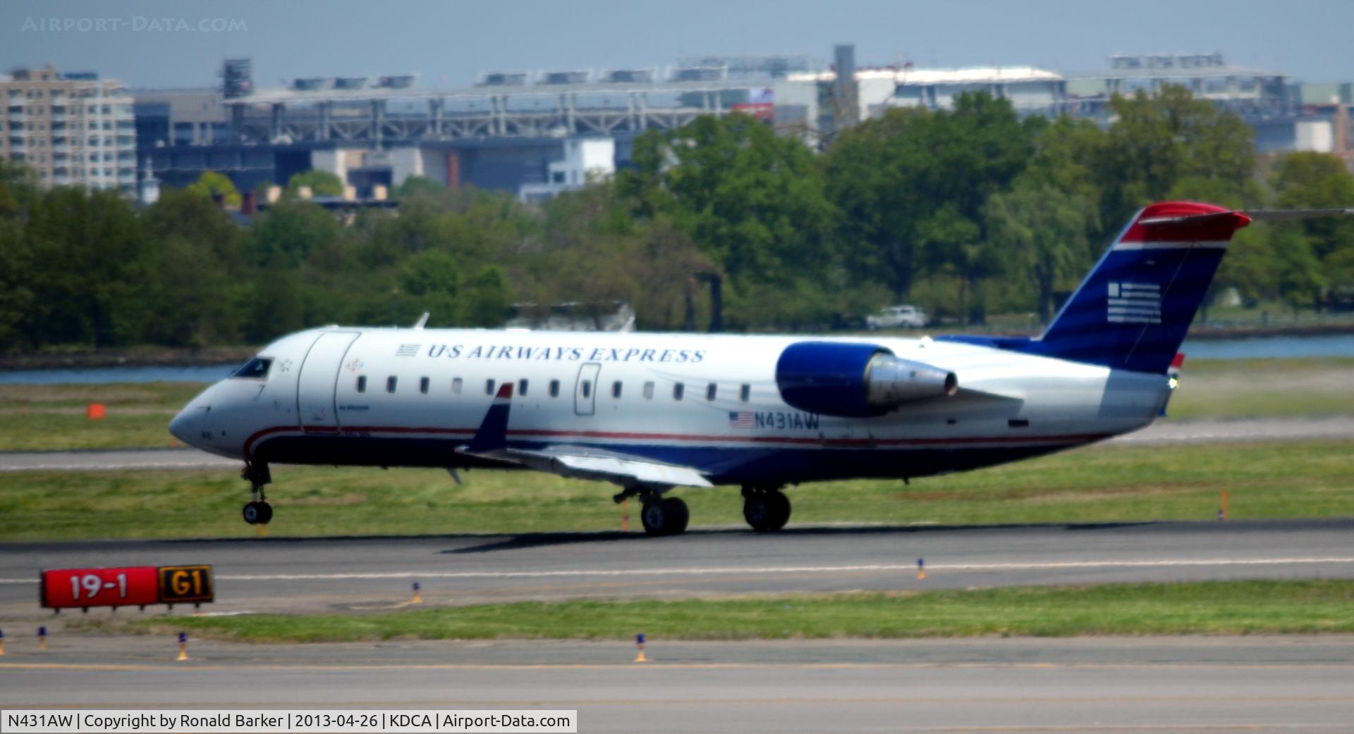 N431AW, 1998 Bombardier CRJ-200ER (CL-600-2B19) C/N 7256, Nose wheel lift off DCA