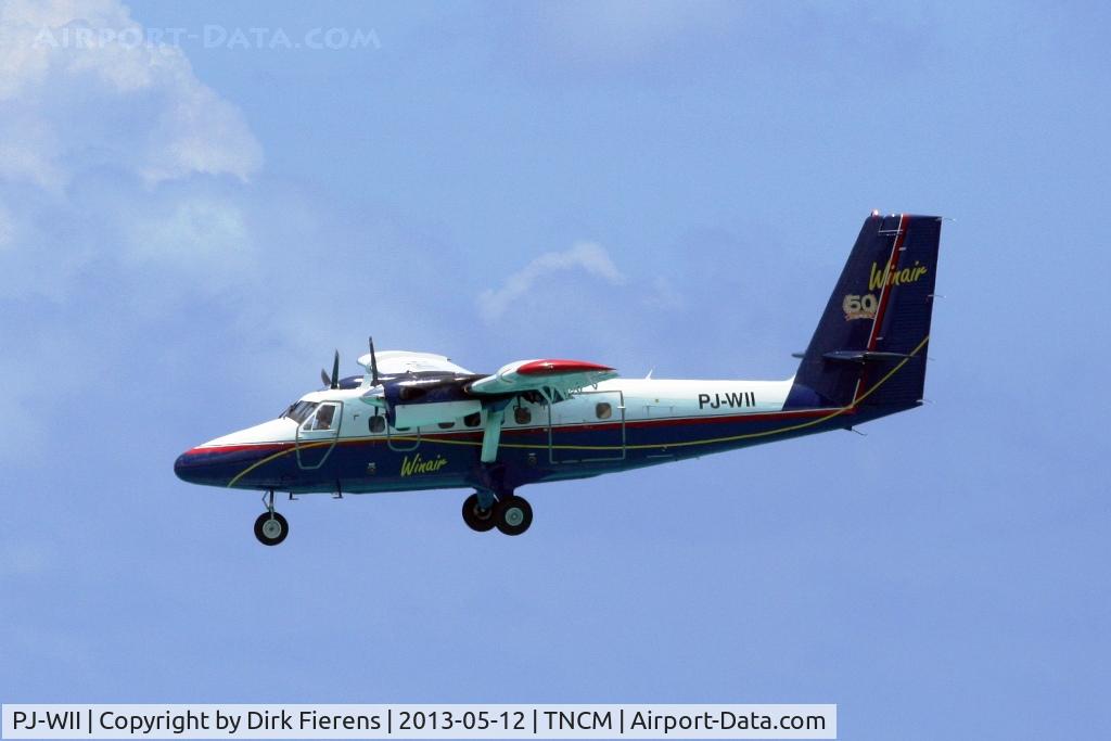 PJ-WII, 1980 De Havilland Canada DHC-6-310 Twin Otter C/N 682, approaching Princess Julianna Airport.