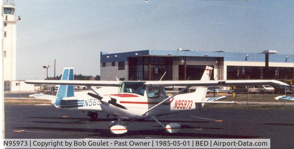 N95973, Cessna 152 C/N 15285992, N95973 parked at Hanscom Field (KBED) 1985 when it was new.