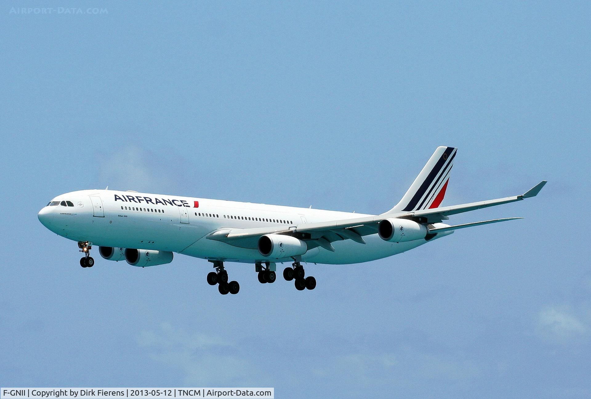 F-GNII, 2001 Airbus A340-313X C/N 399, Landing at Princess Juliana Airport on rwy10
