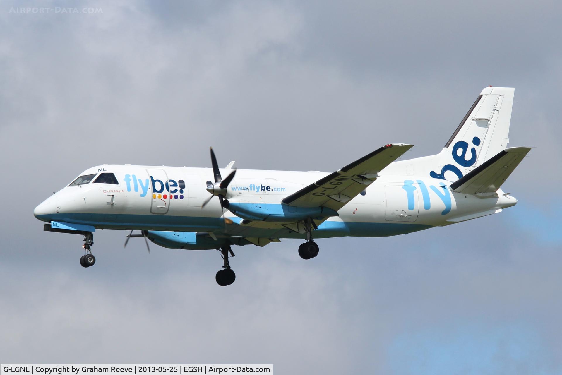 G-LGNL, 1991 Saab SF340B C/N 340B-246, Landing at Norwich after flying from the Isle of Man.